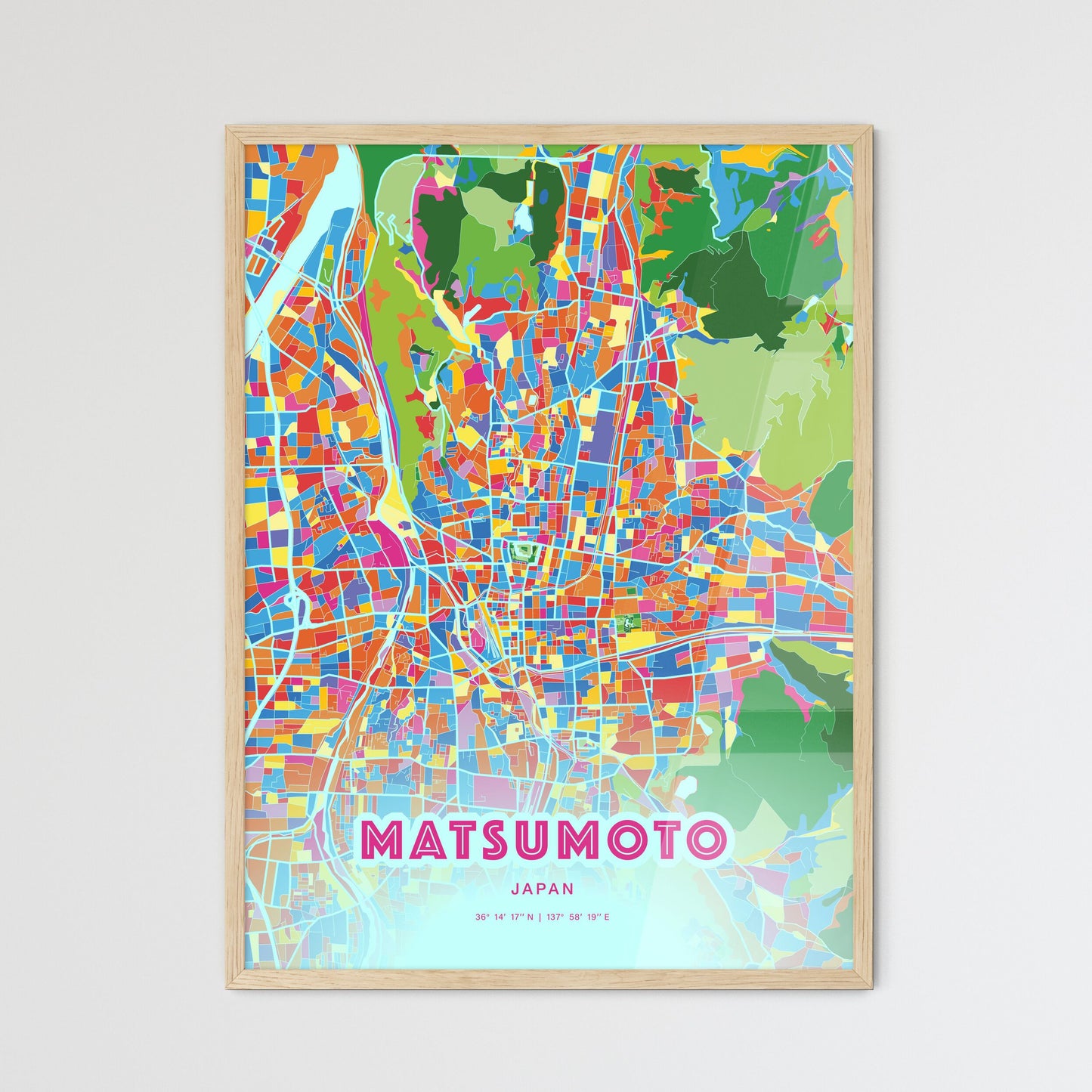 Colorful MATSUMOTO JAPAN Fine Art Map Crazy Colors