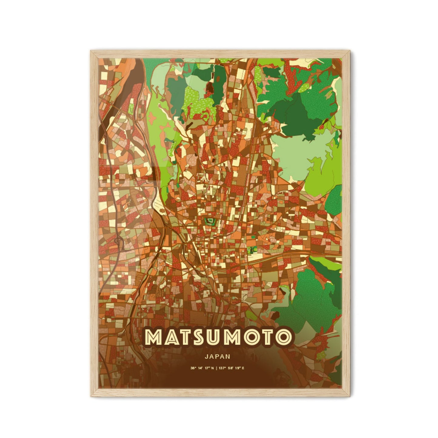 Colorful MATSUMOTO JAPAN Fine Art Map Farmhouse