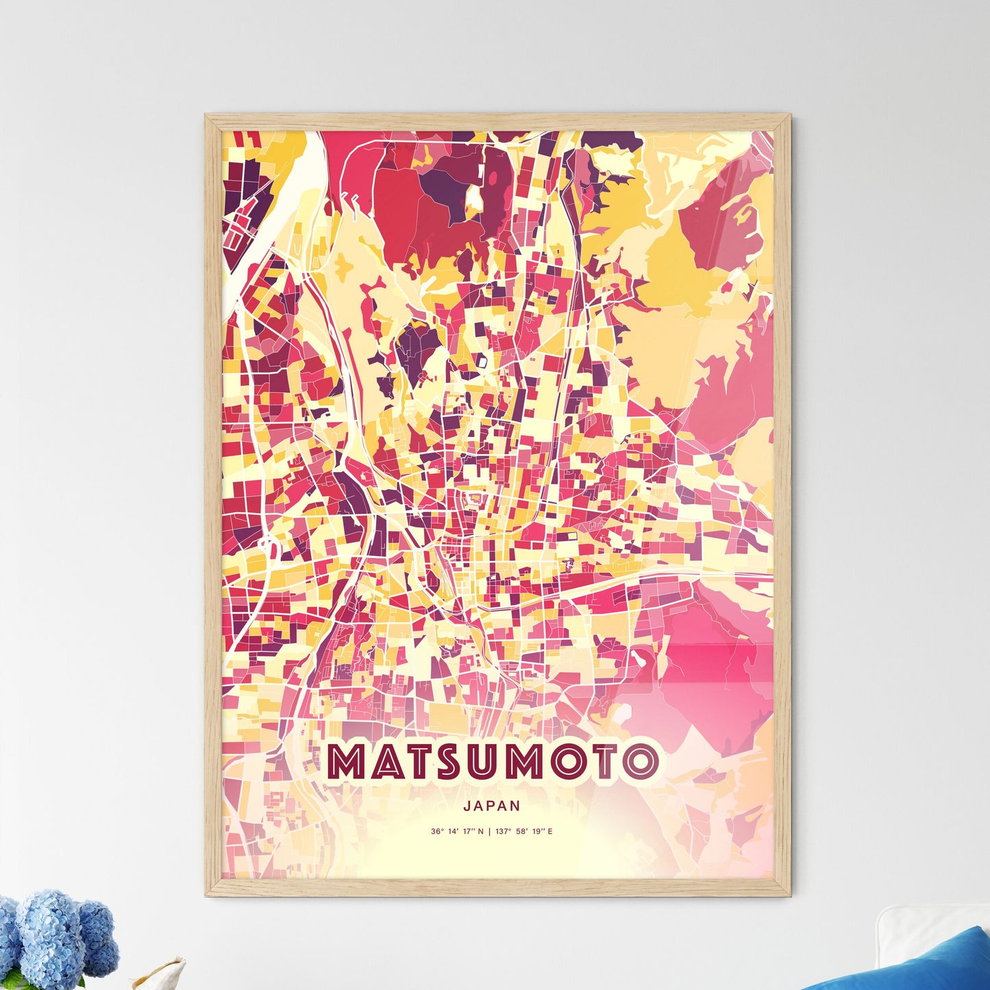 Colorful MATSUMOTO JAPAN Fine Art Map Hot Red