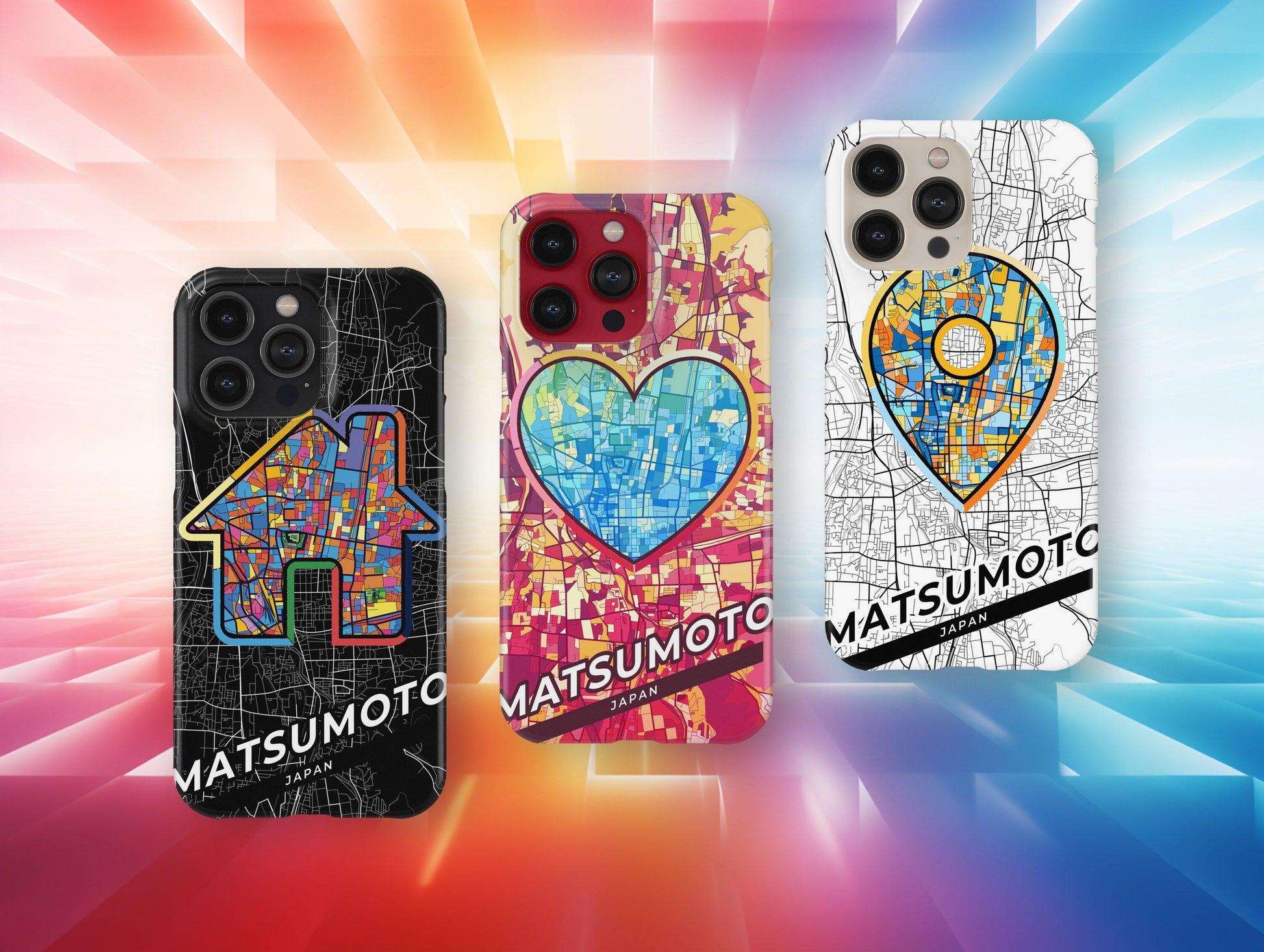 Matsumoto Japan slim phone case with colorful icon. Birthday, wedding or housewarming gift. Couple match cases.