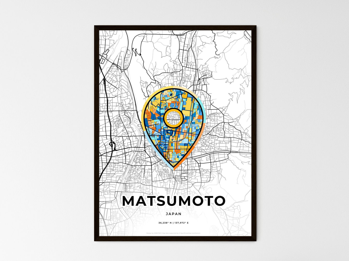 MATSUMOTO JAPAN minimal art map with a colorful icon. Where it all began, Couple map gift. Style 1