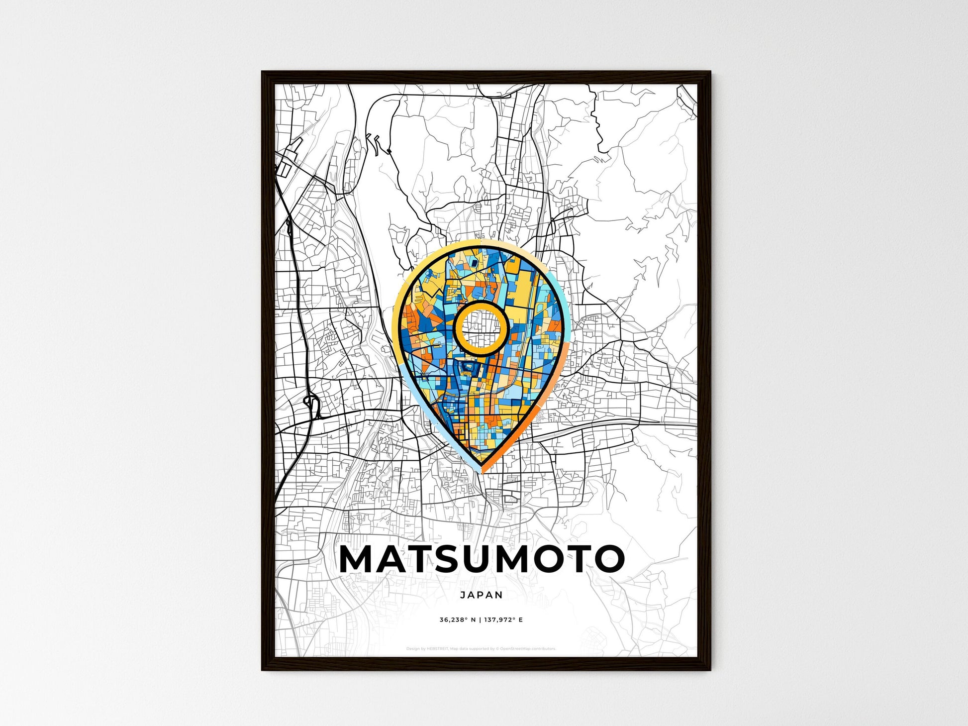 MATSUMOTO JAPAN minimal art map with a colorful icon. Where it all began, Couple map gift. Style 1
