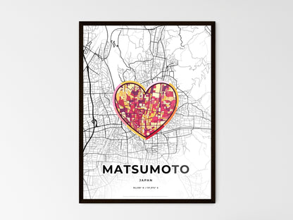 MATSUMOTO JAPAN minimal art map with a colorful icon. Where it all began, Couple map gift. Style 2