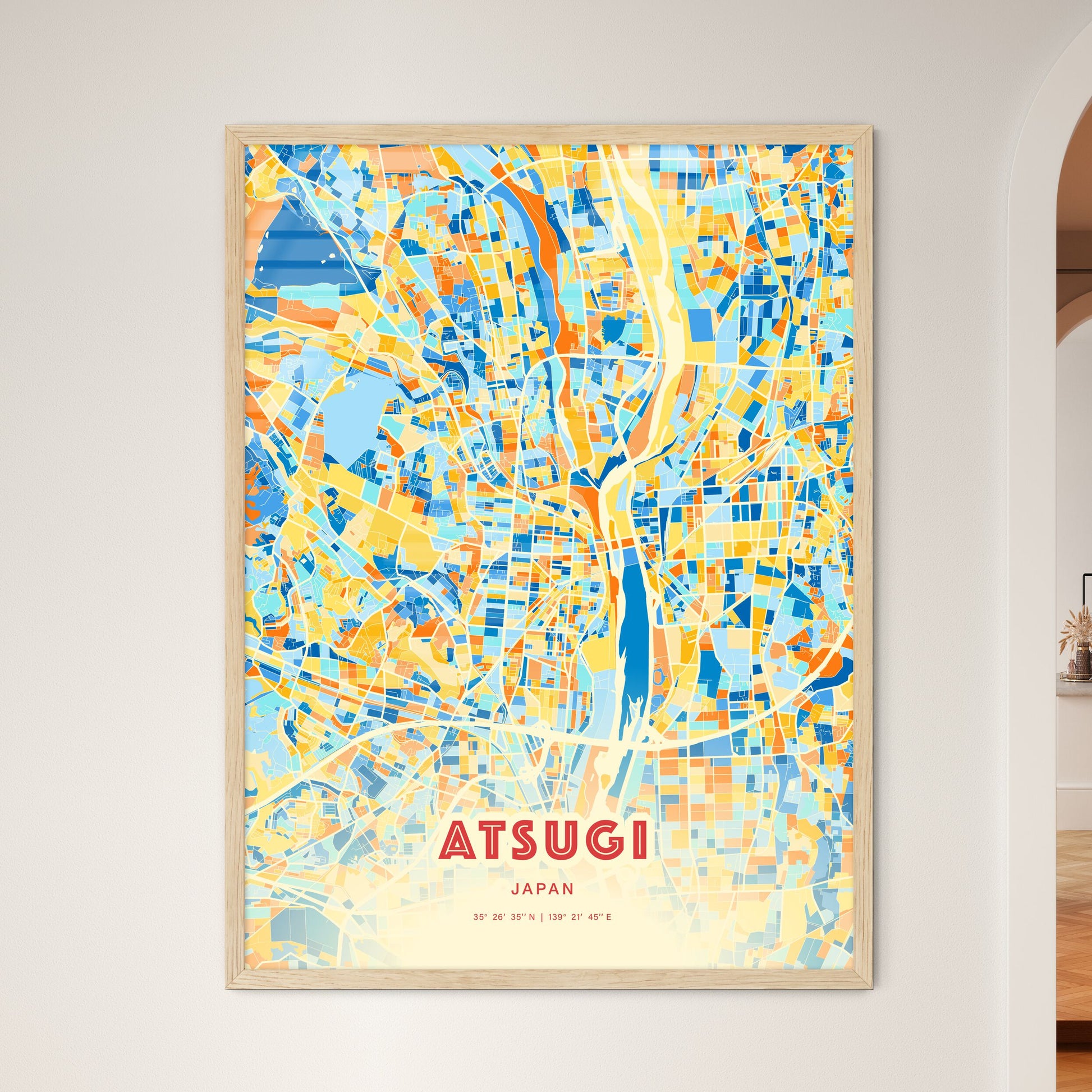 Colorful ATSUGI JAPAN Fine Art Map Blue Orange