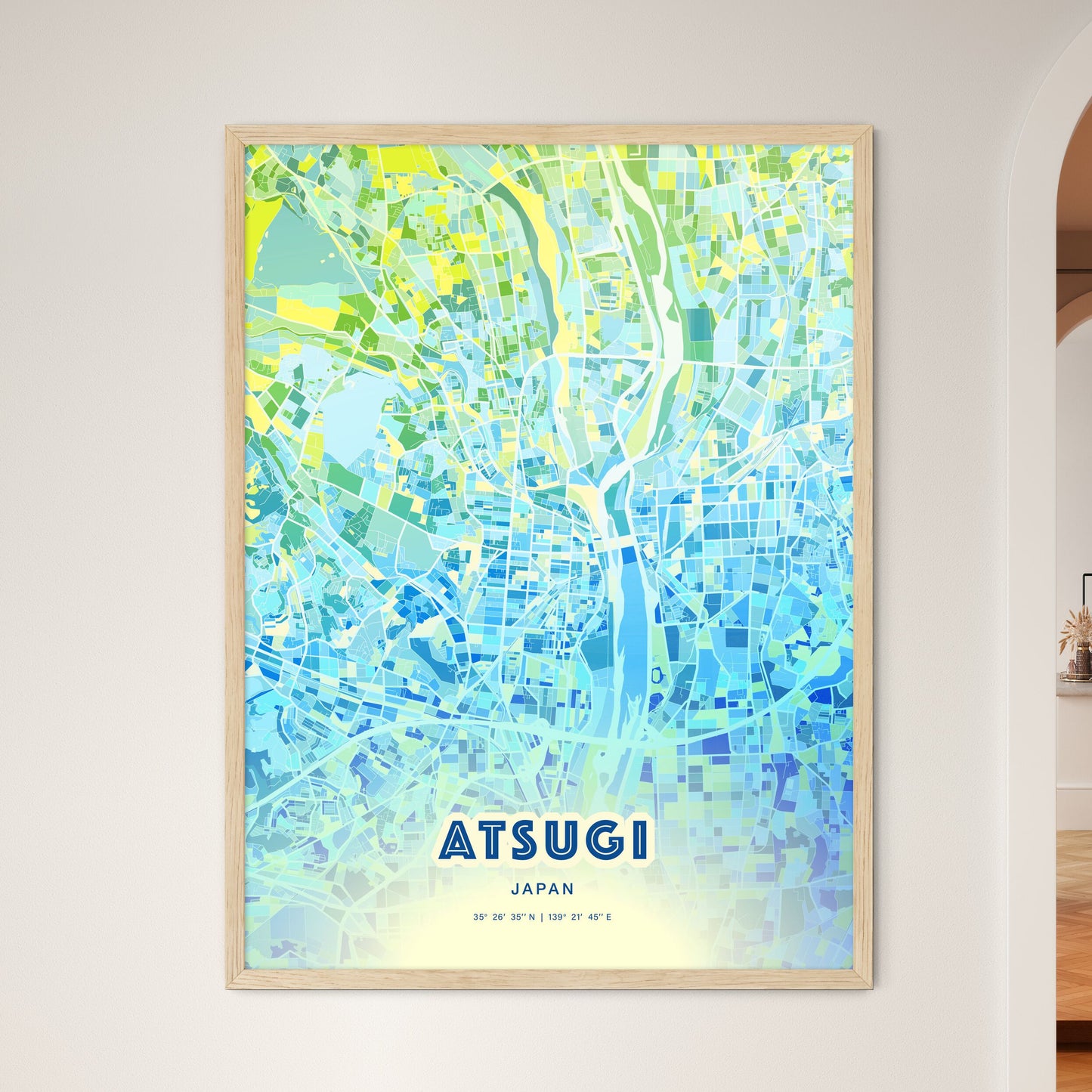 Colorful ATSUGI JAPAN Fine Art Map Cool Blue