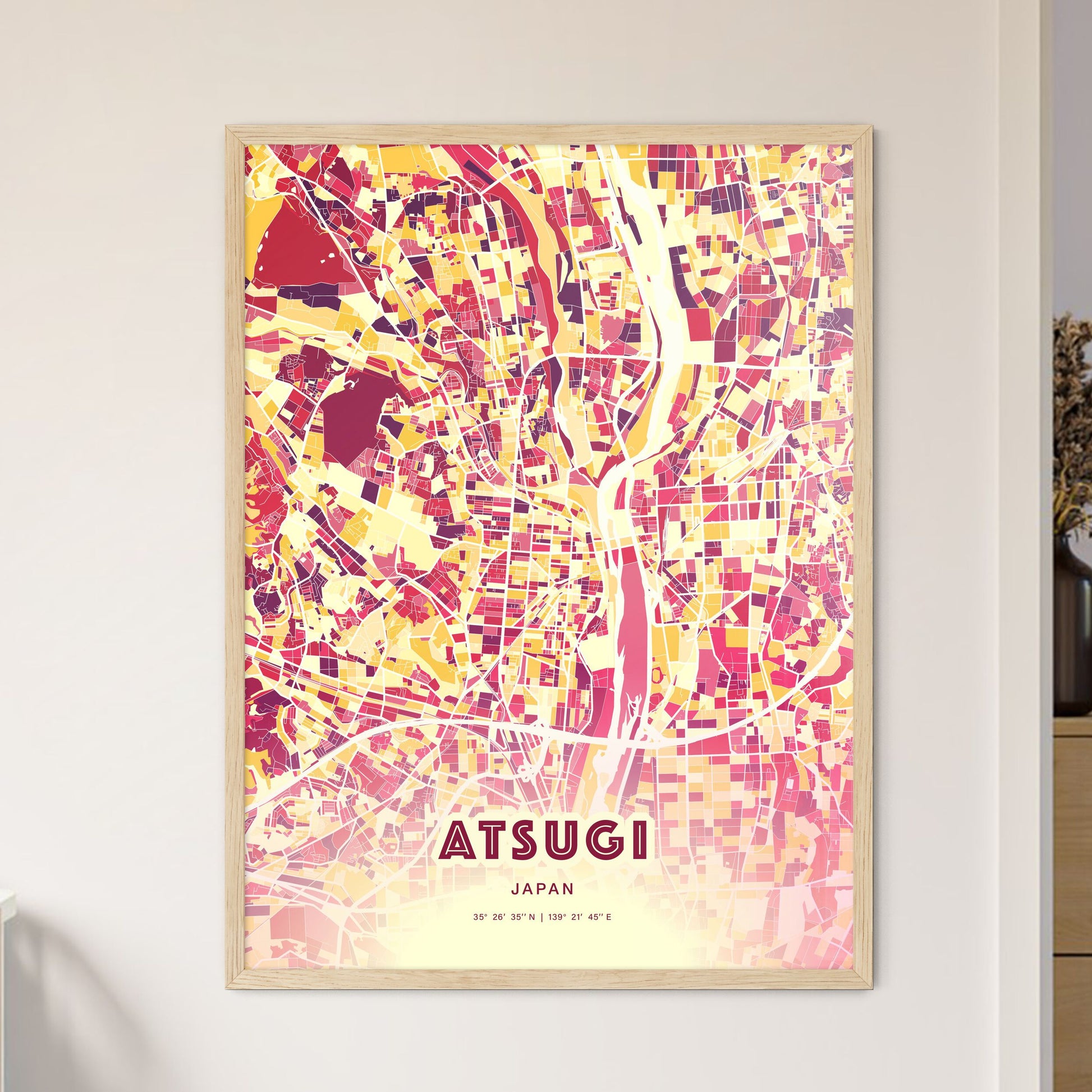 Colorful ATSUGI JAPAN Fine Art Map Hot Red