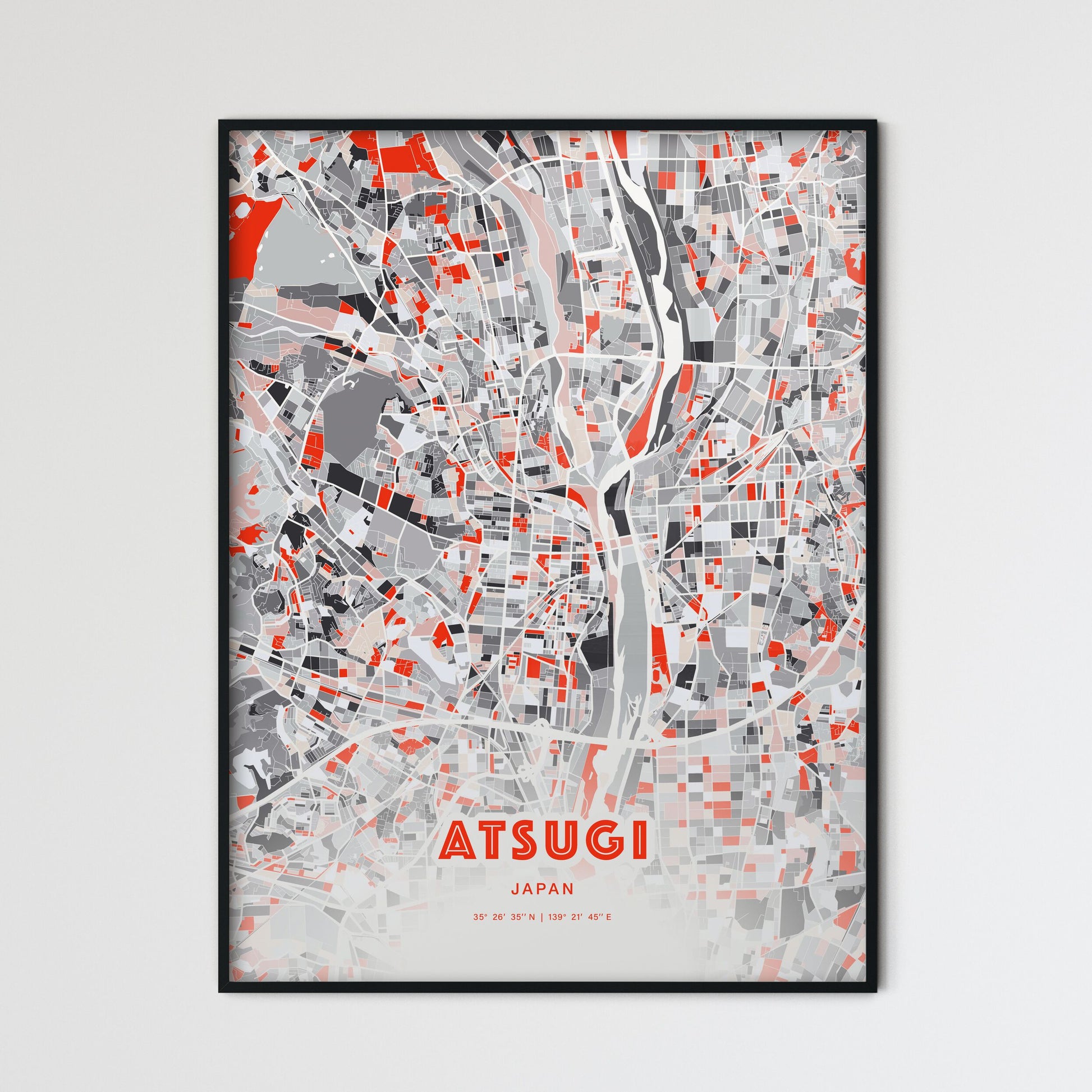 Colorful ATSUGI JAPAN Fine Art Map Modern