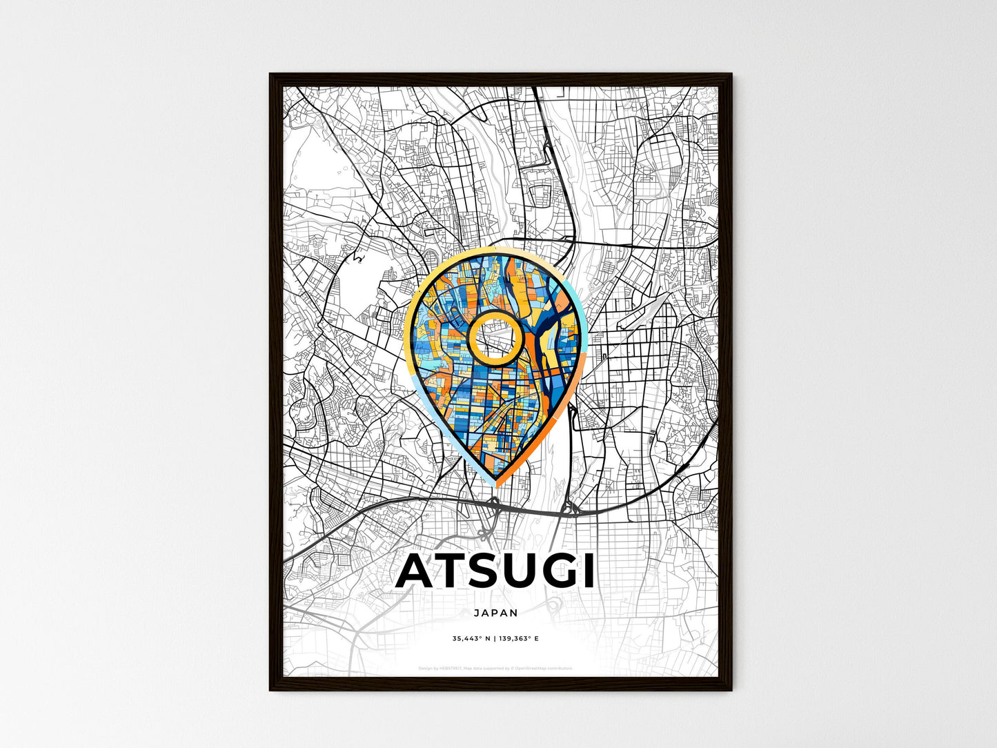 Atsugi Japan wedding art map with pointer icon