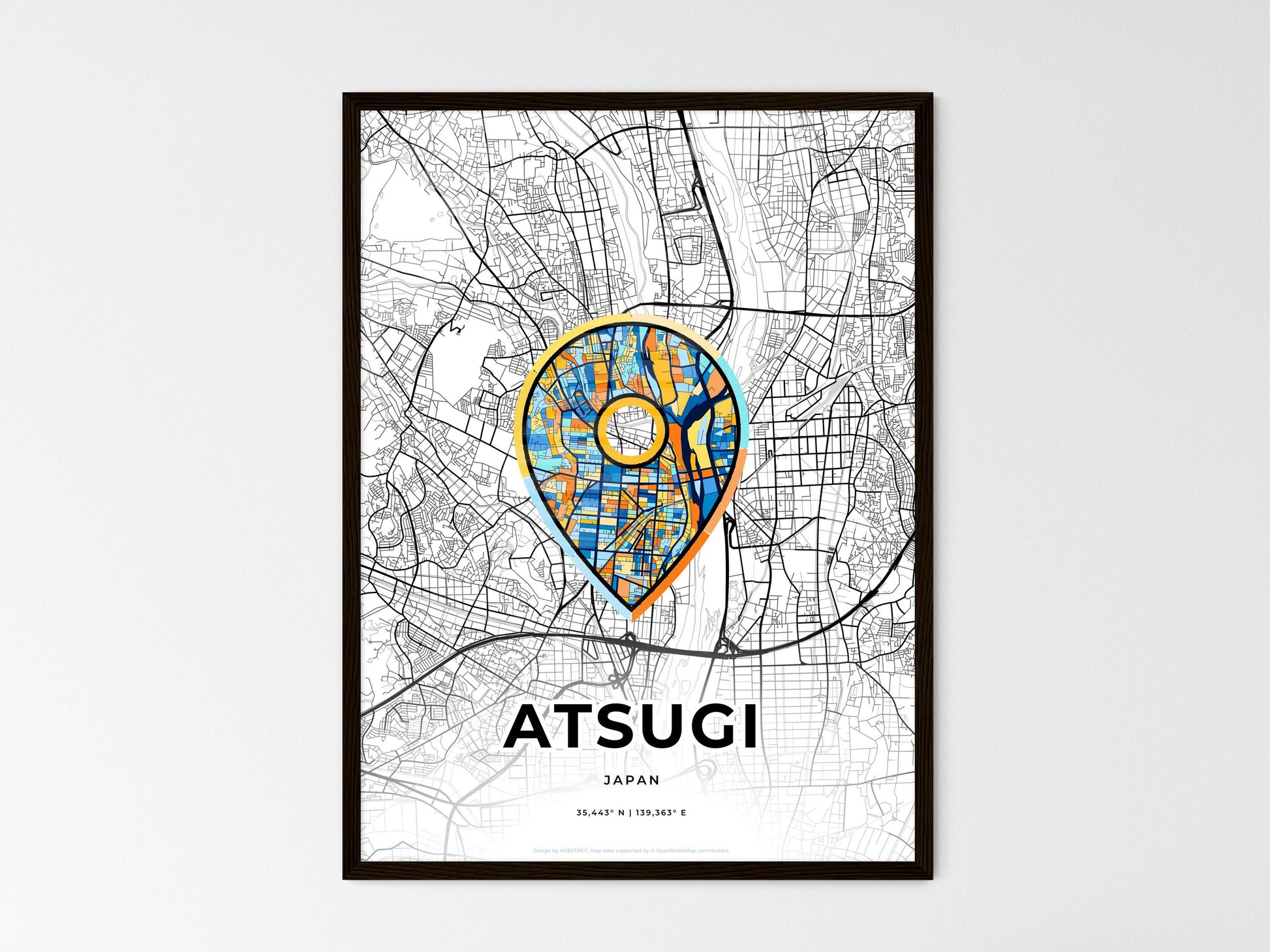 Atsugi Japan wedding art map with pointer icon