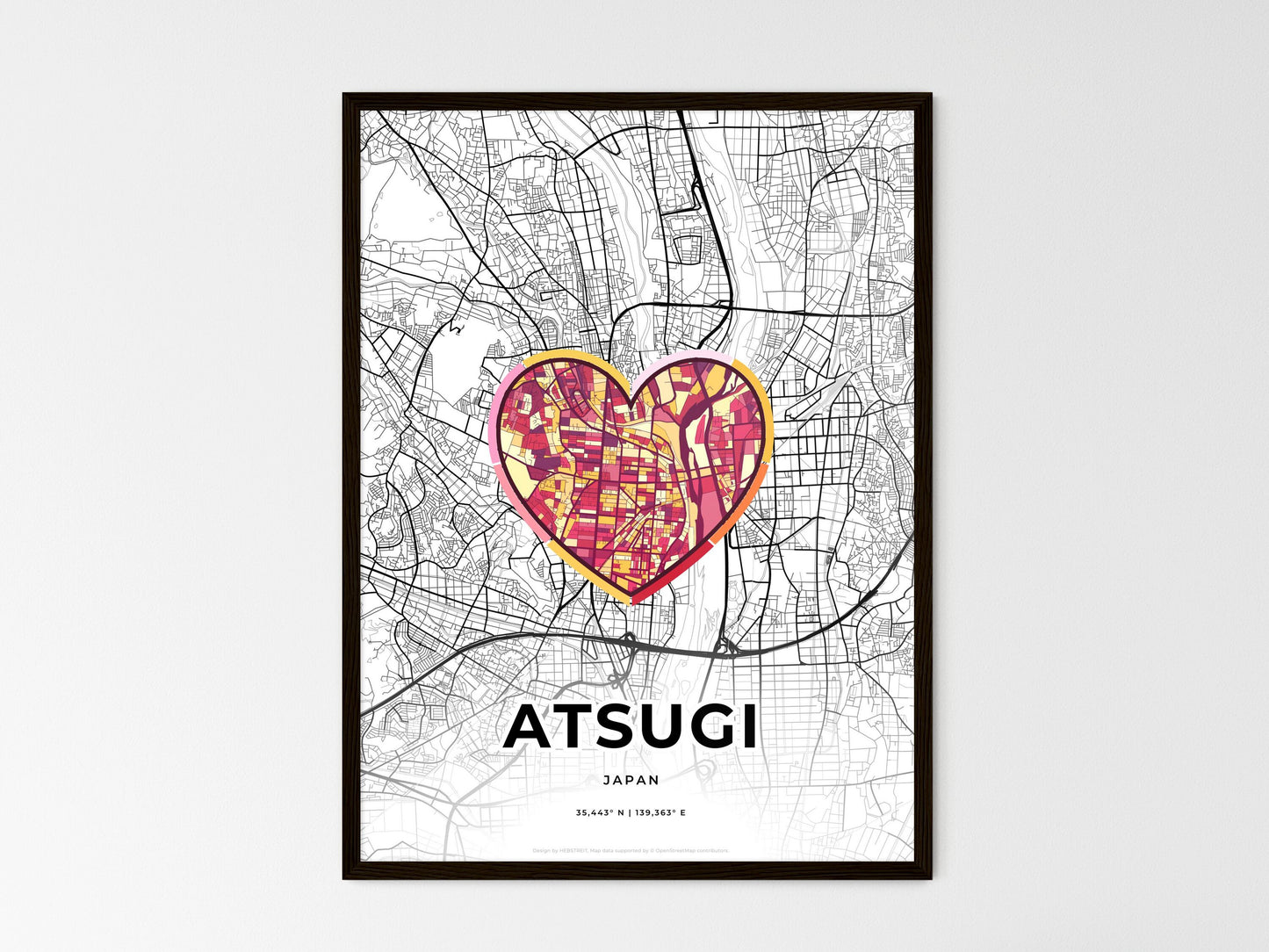 Atsugi Japan wedding art map with heart icon