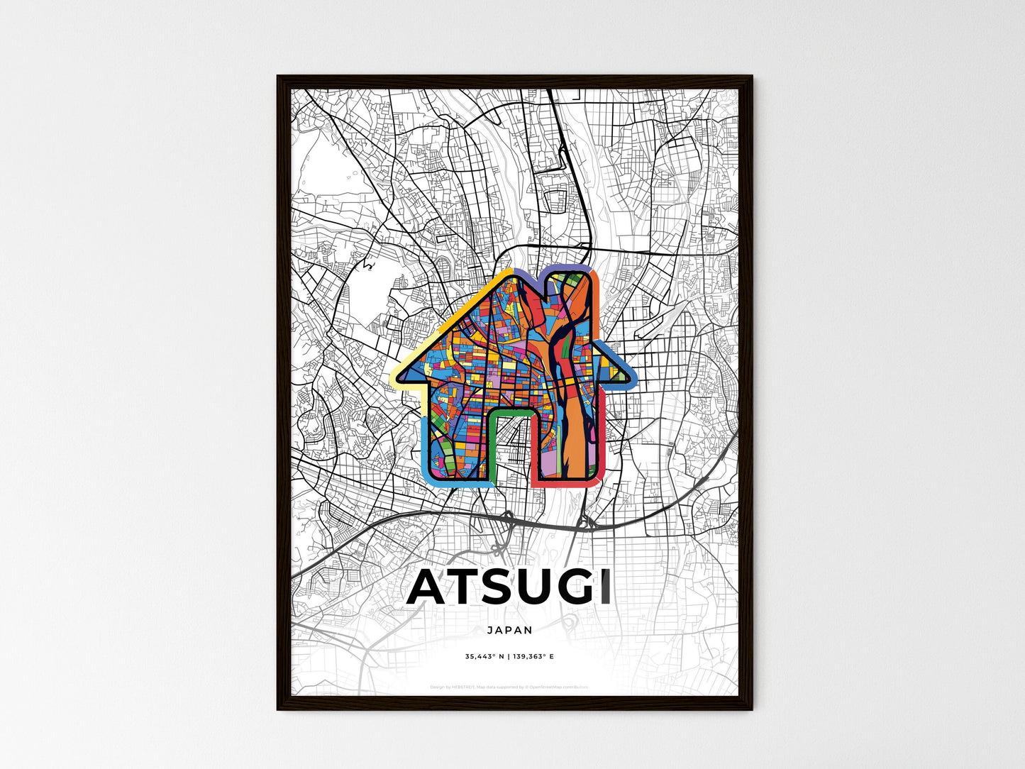 Atsugi Japan wedding art map with home icon