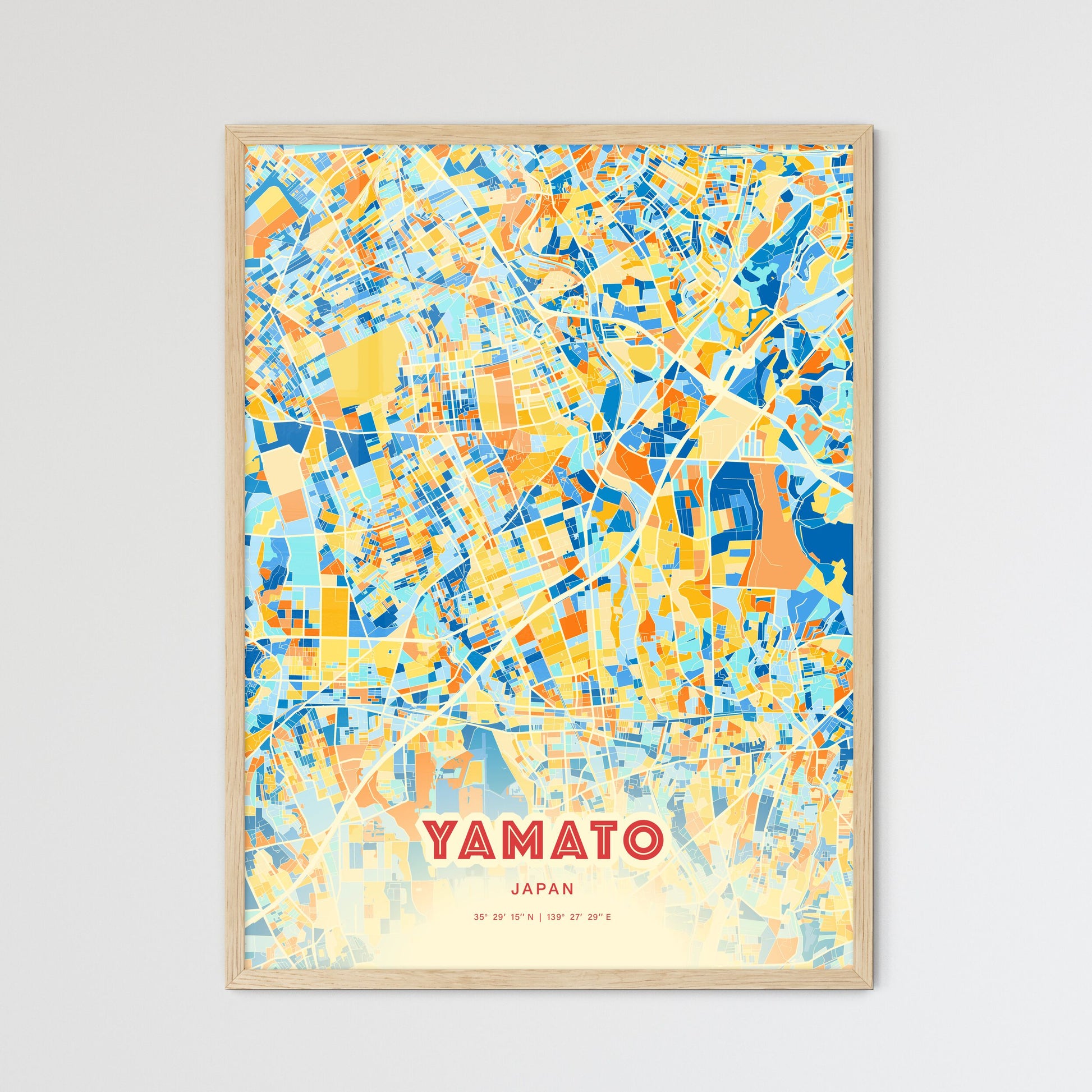 Colorful YAMATO JAPAN Fine Art Map Blue Orange