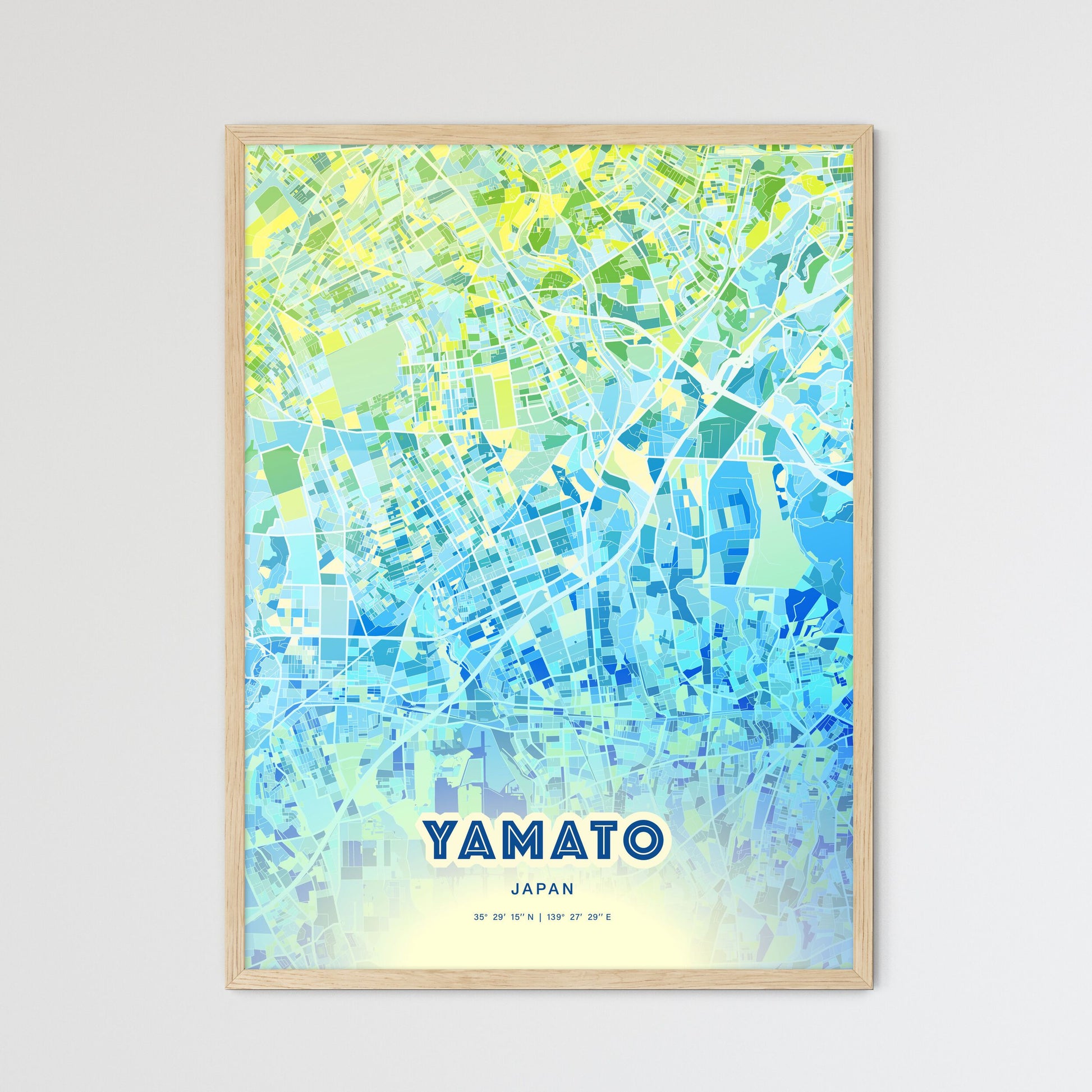 Colorful YAMATO JAPAN Fine Art Map Cool Blue