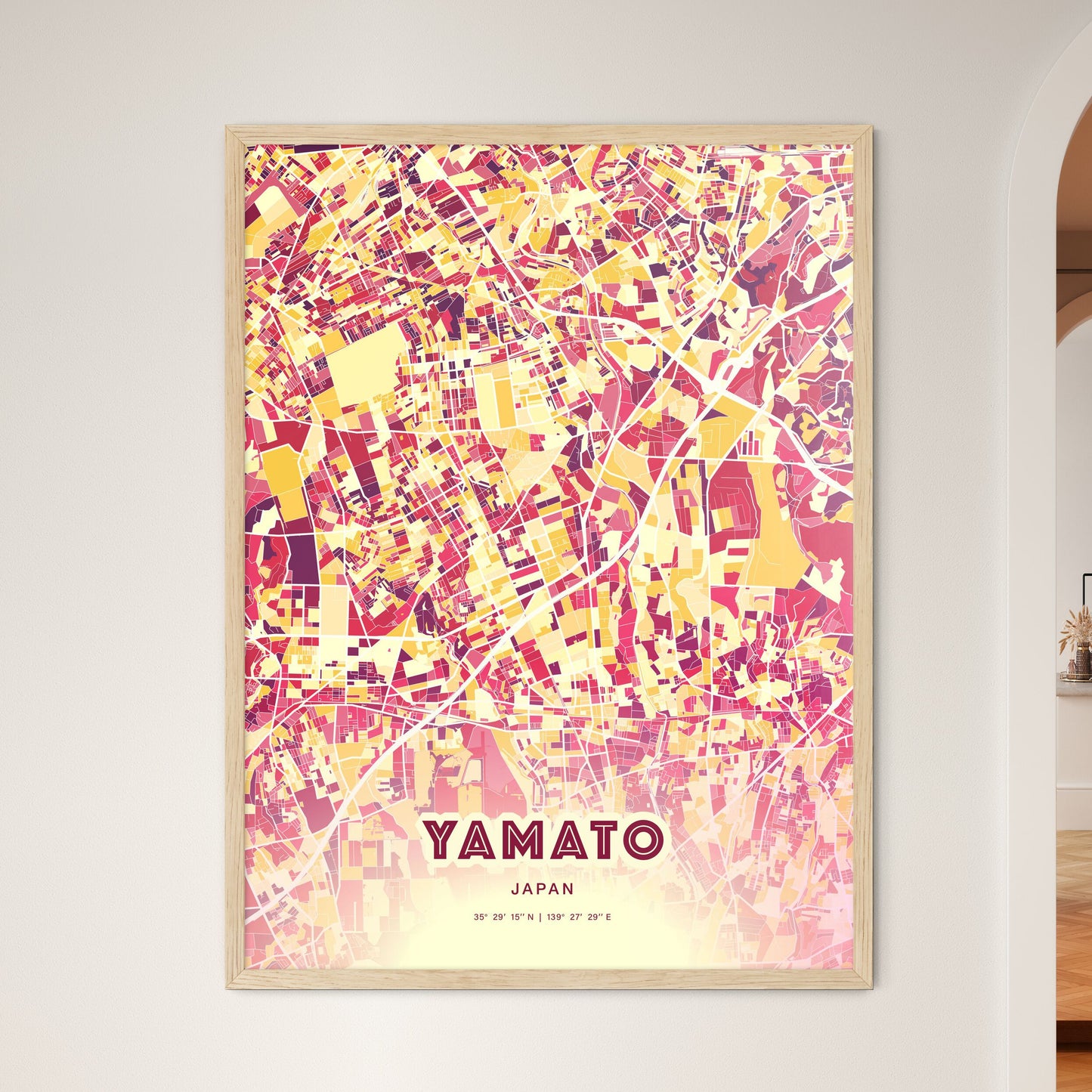 Colorful YAMATO JAPAN Fine Art Map Hot Red