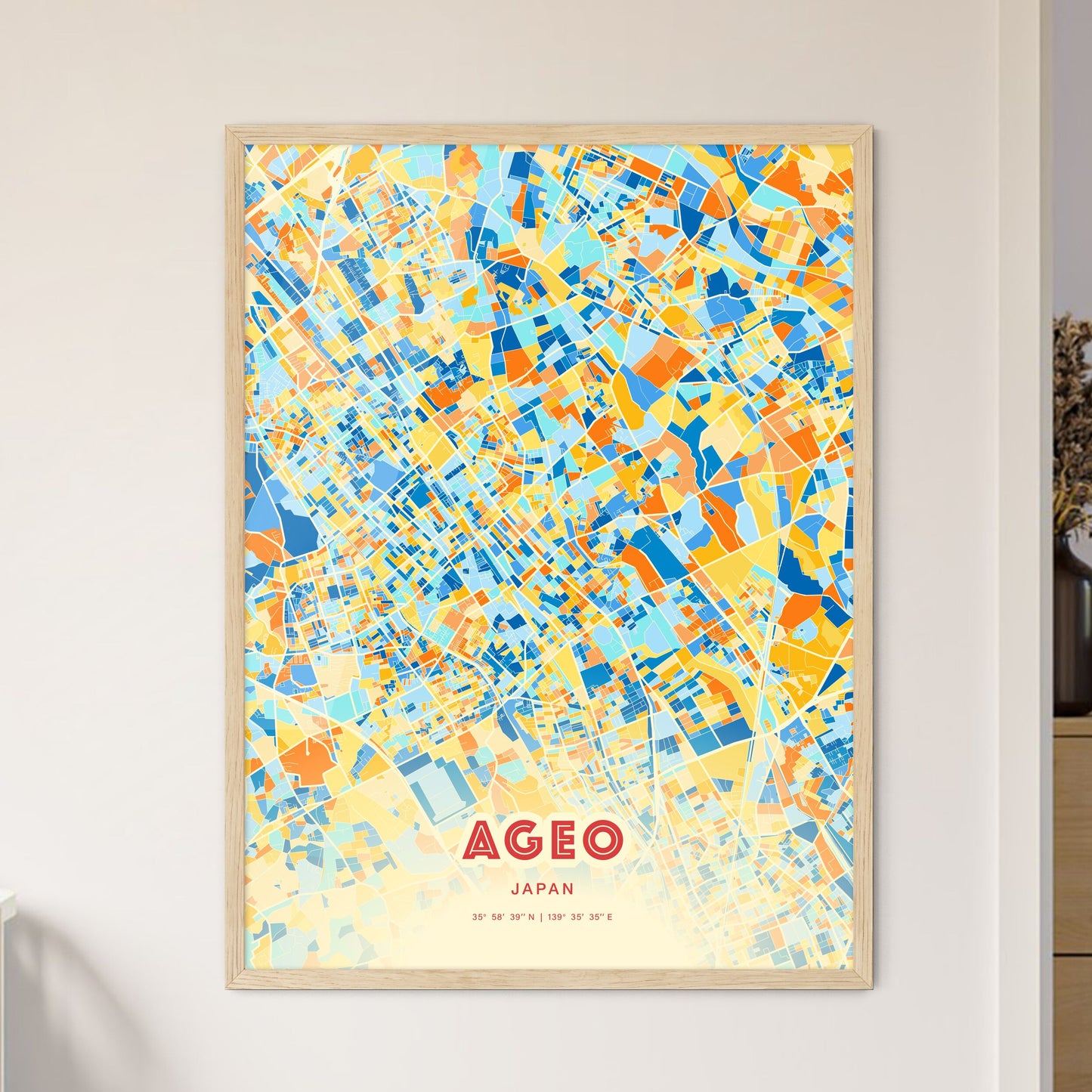 Colorful AGEO JAPAN Fine Art Map Blue Orange