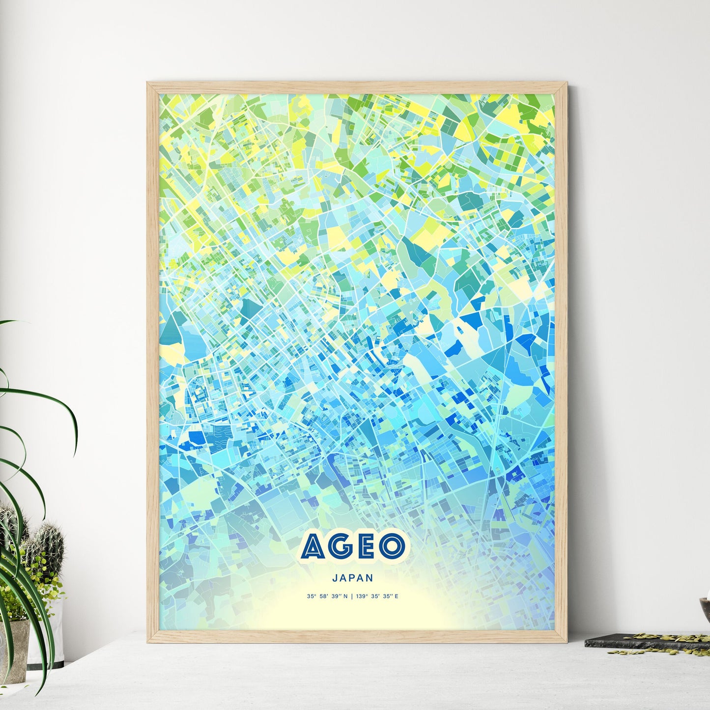 Colorful AGEO JAPAN Fine Art Map Cool Blue