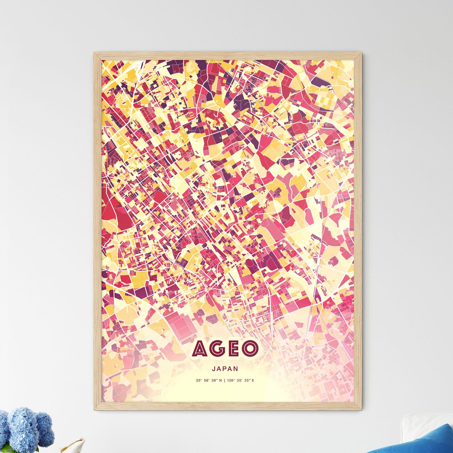 Colorful AGEO JAPAN Fine Art Map Hot Red