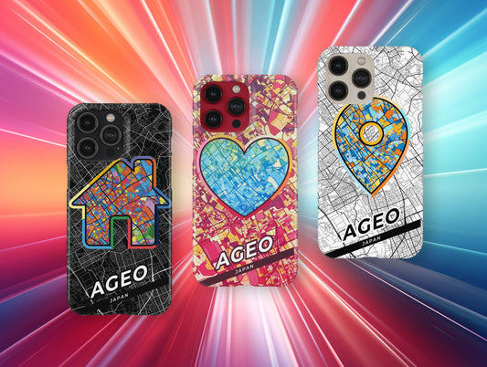 Ageo Japan slim phone case with colorful icon. Birthday, wedding or housewarming gift. Couple match cases.