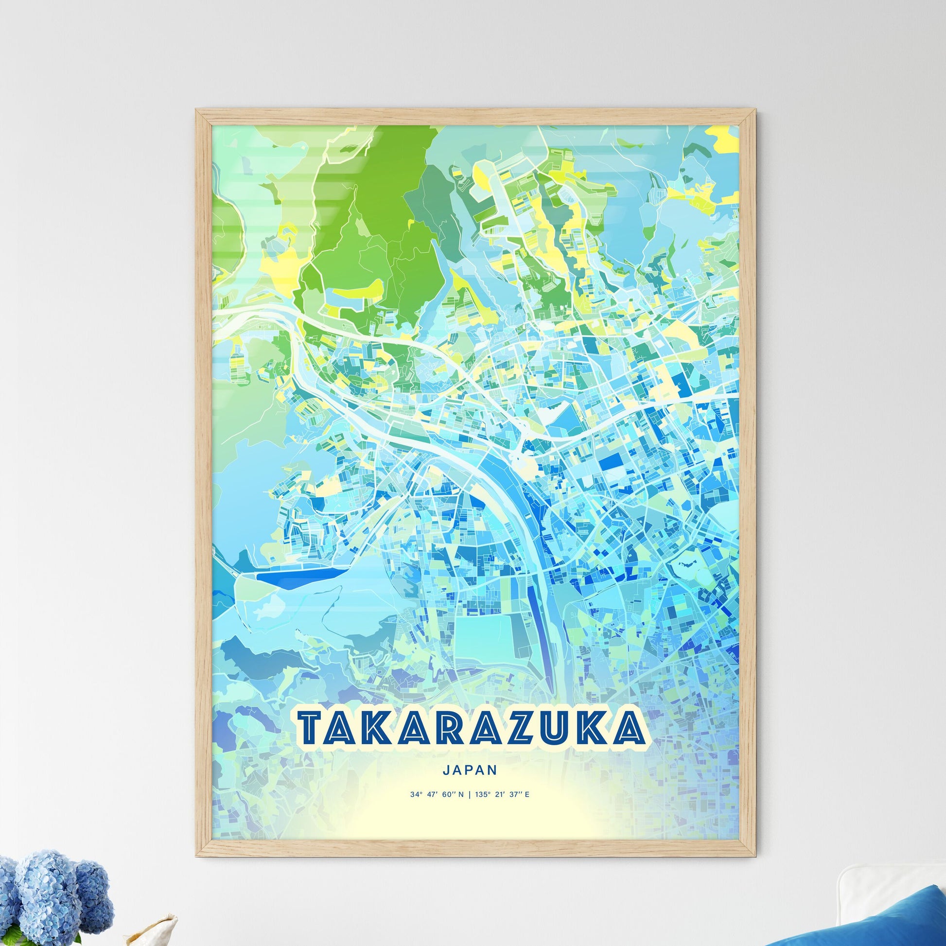 Colorful TAKARAZUKA JAPAN Fine Art Map Cool Blue