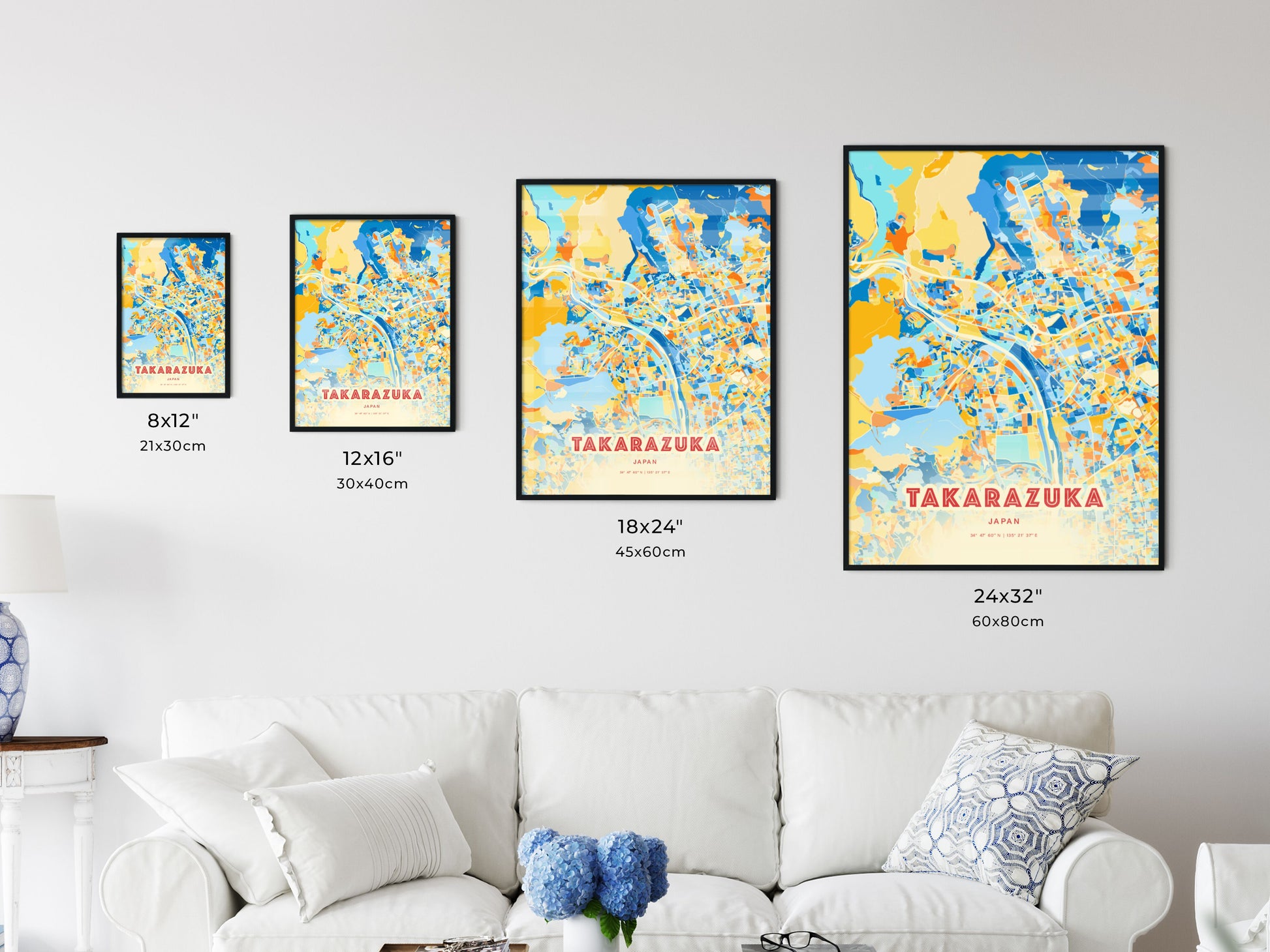 Colorful TAKARAZUKA JAPAN Fine Art Map Blue Orange