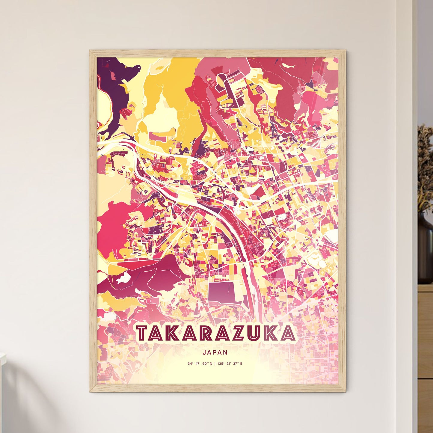 Colorful TAKARAZUKA JAPAN Fine Art Map Hot Red