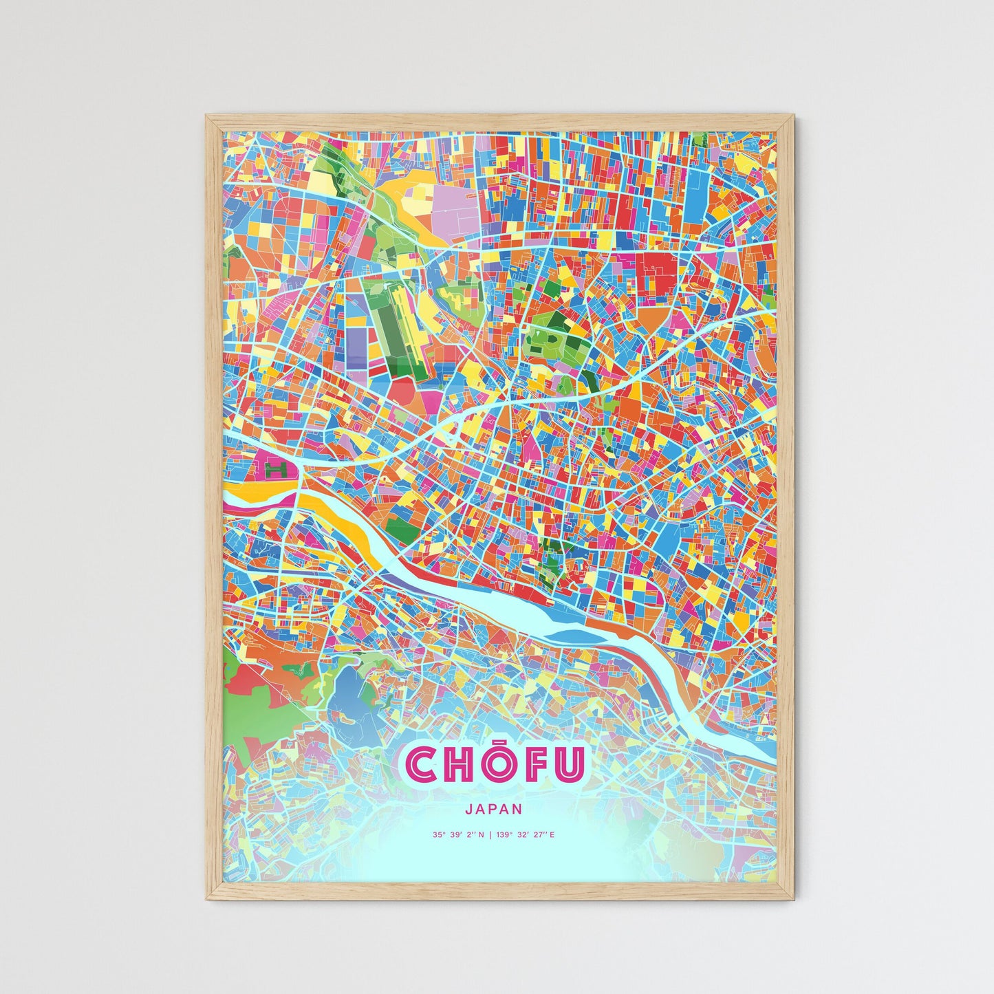 Colorful CHŌFU JAPAN Fine Art Map Crazy Colors