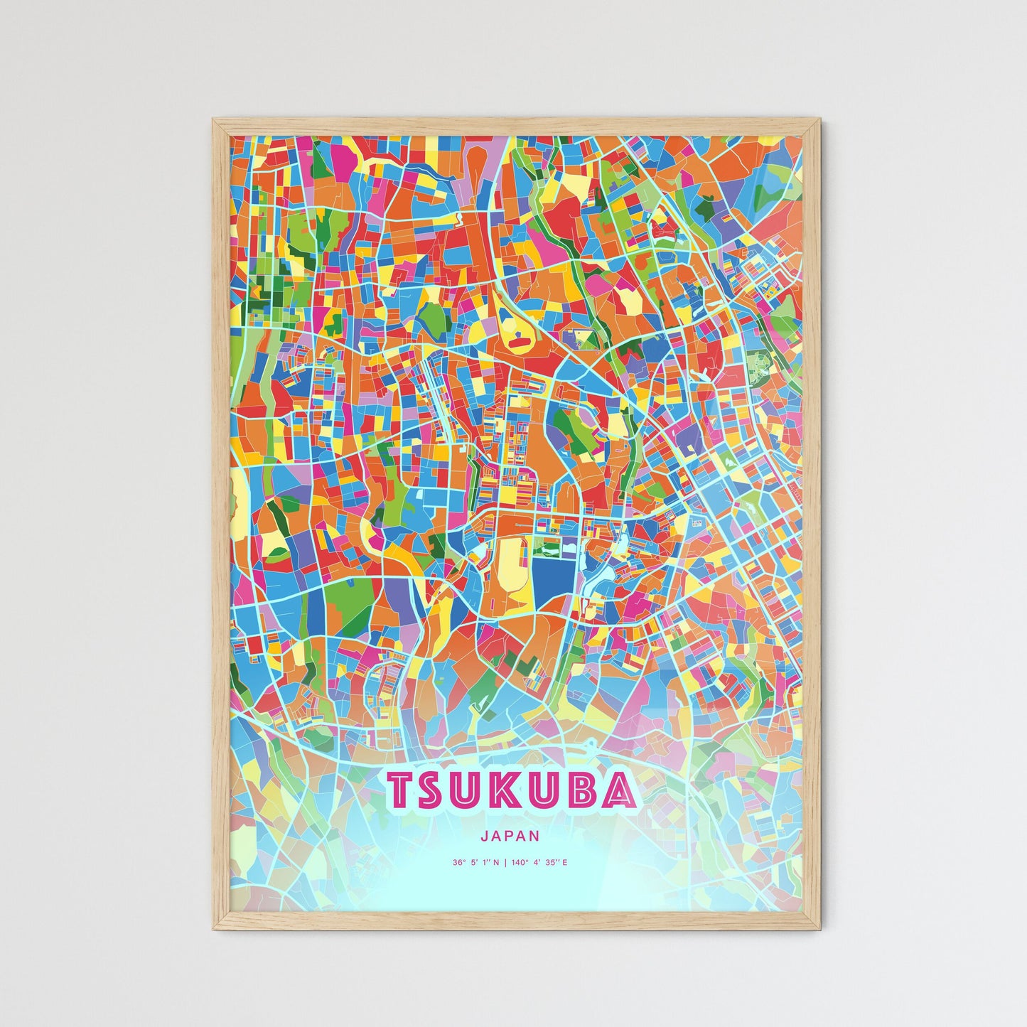 Colorful TSUKUBA JAPAN Fine Art Map Crazy Colors