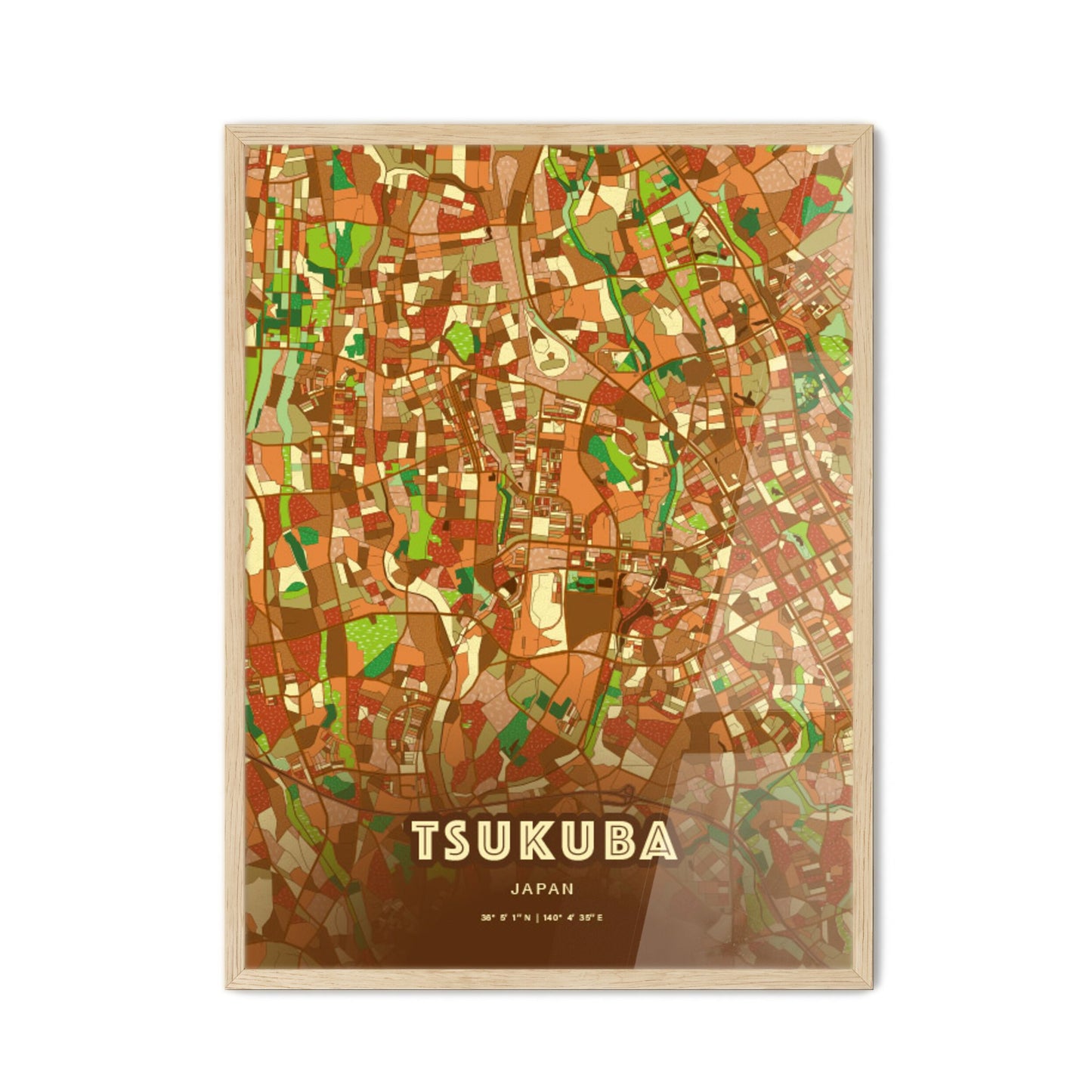 Colorful TSUKUBA JAPAN Fine Art Map Farmhouse