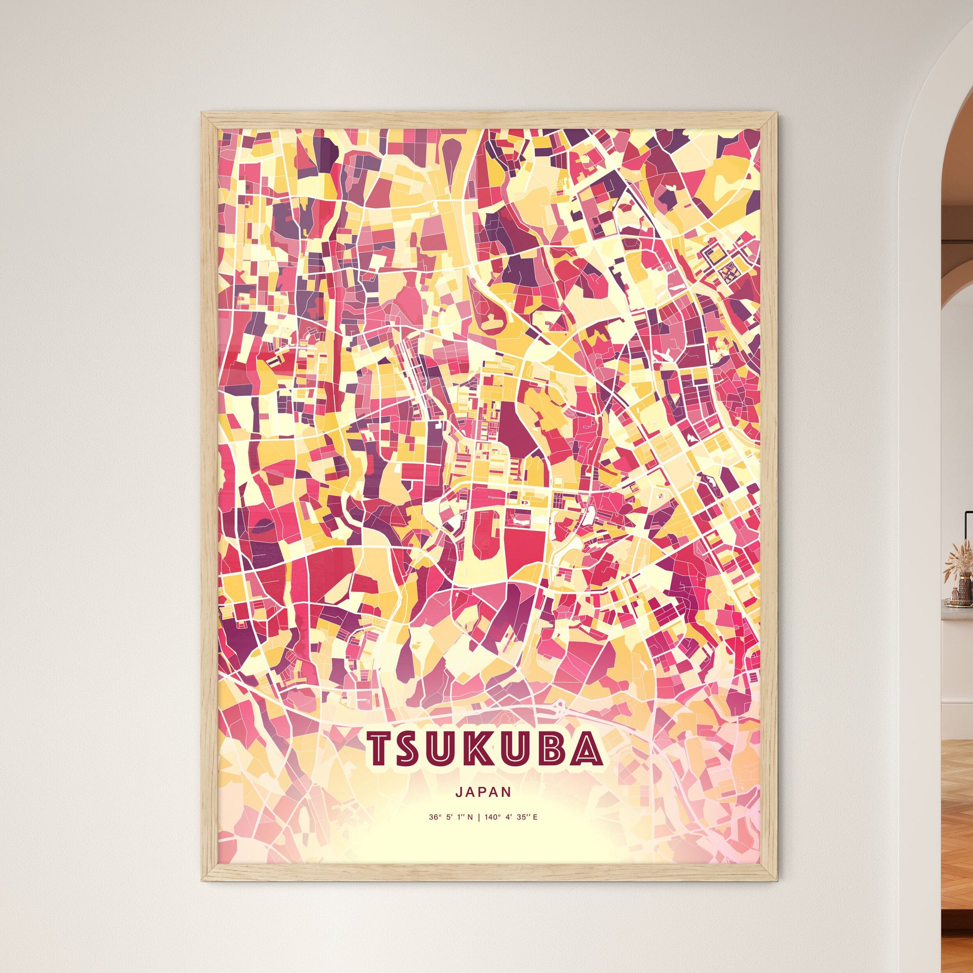 Colorful TSUKUBA JAPAN Fine Art Map Hot Red