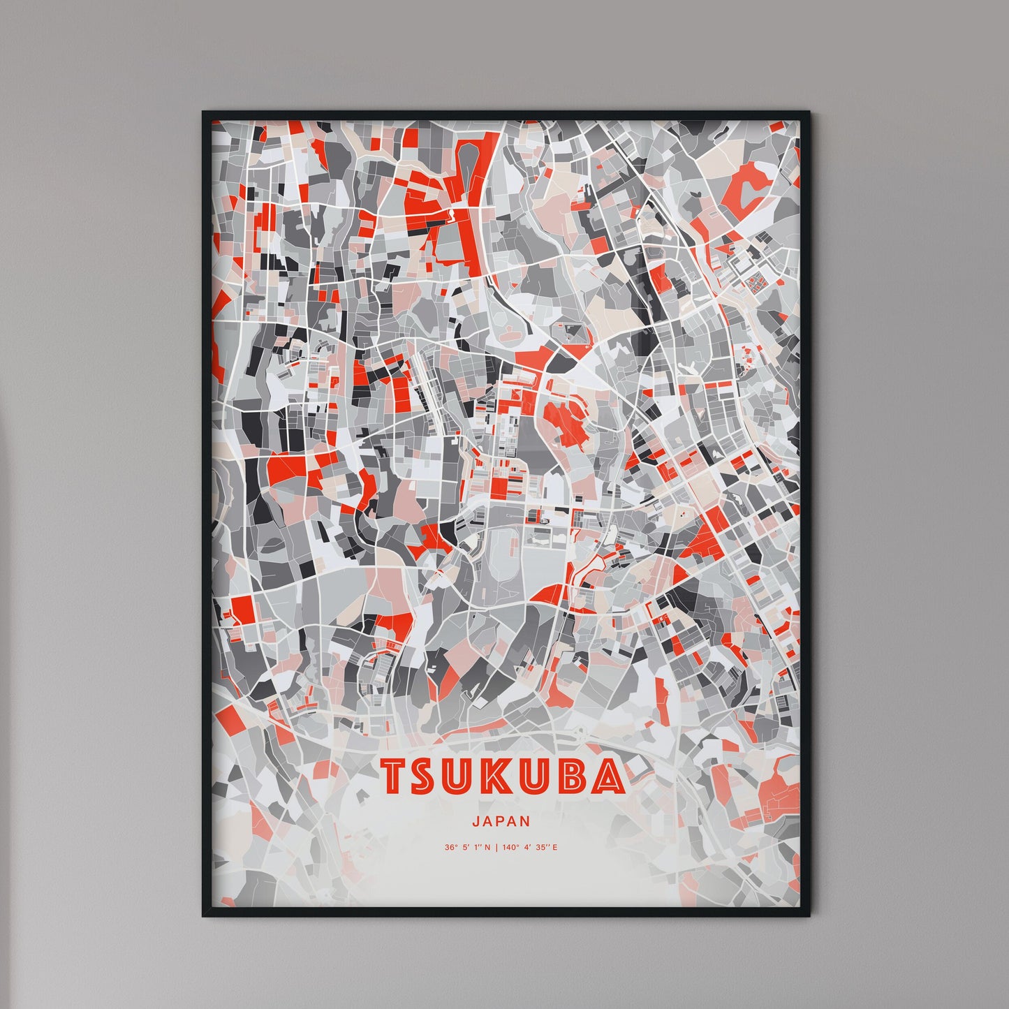 Colorful TSUKUBA JAPAN Fine Art Map Modern