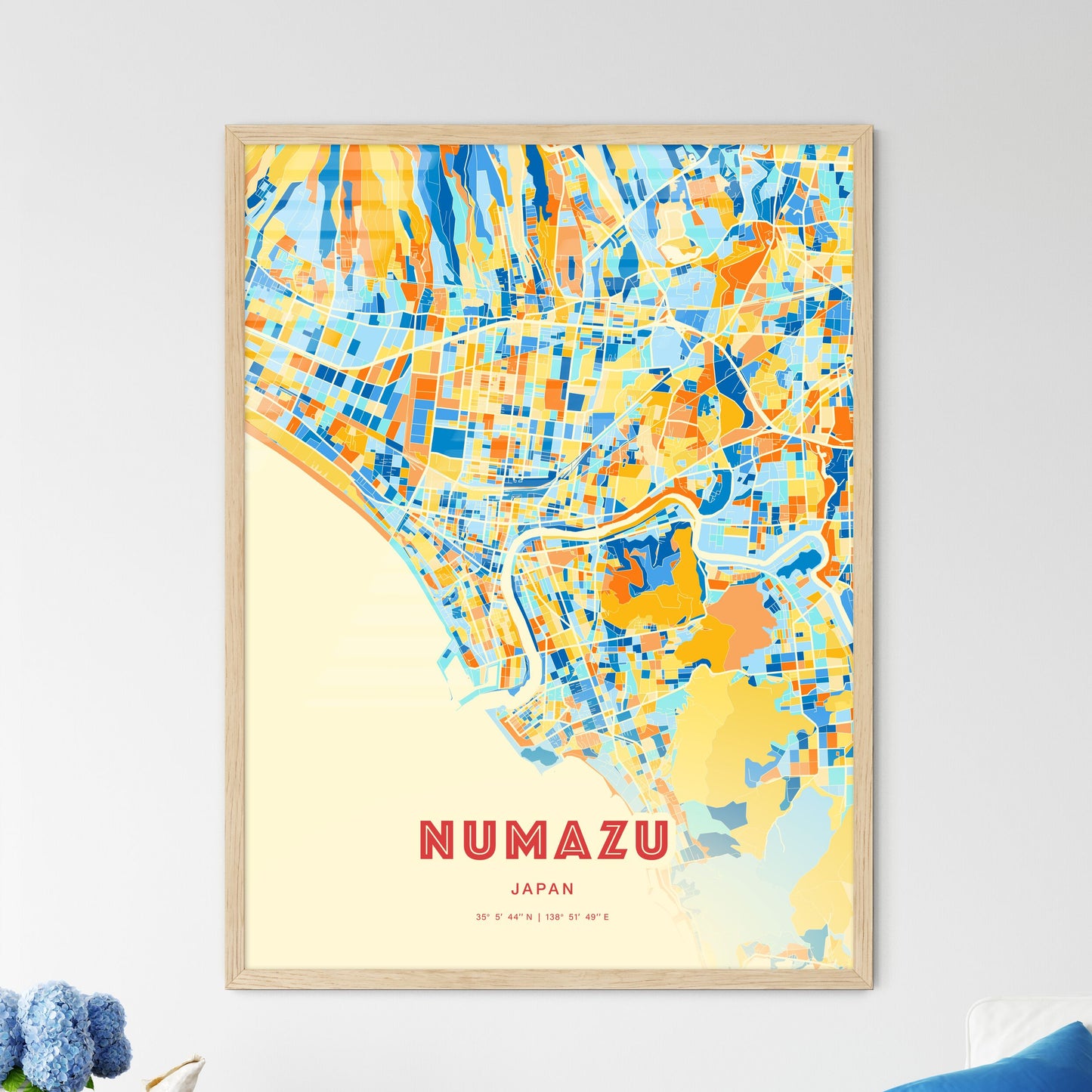 Colorful NUMAZU JAPAN Fine Art Map Blue Orange