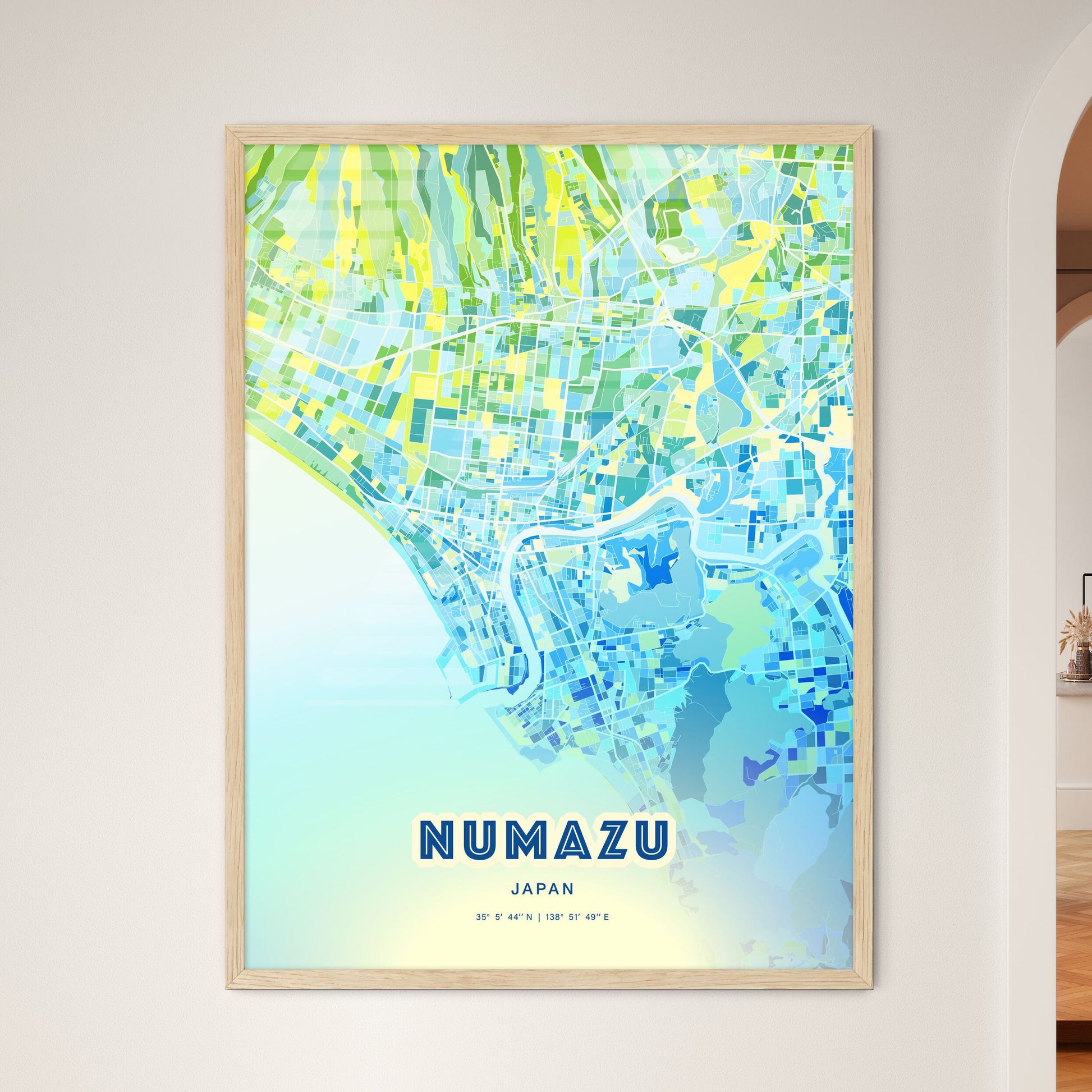 Colorful NUMAZU JAPAN Fine Art Map Cool Blue