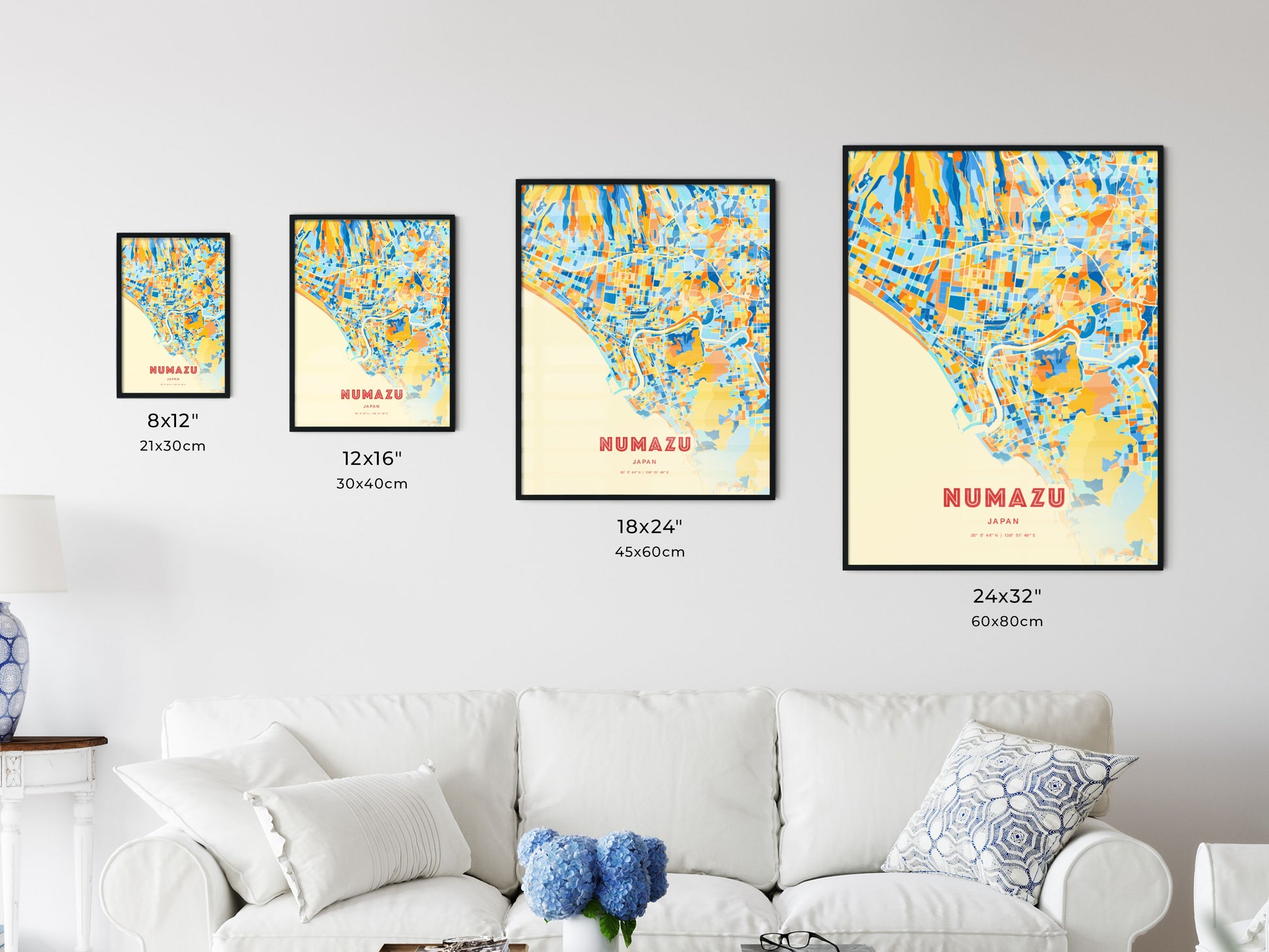 Colorful NUMAZU JAPAN Fine Art Map Blue Orange