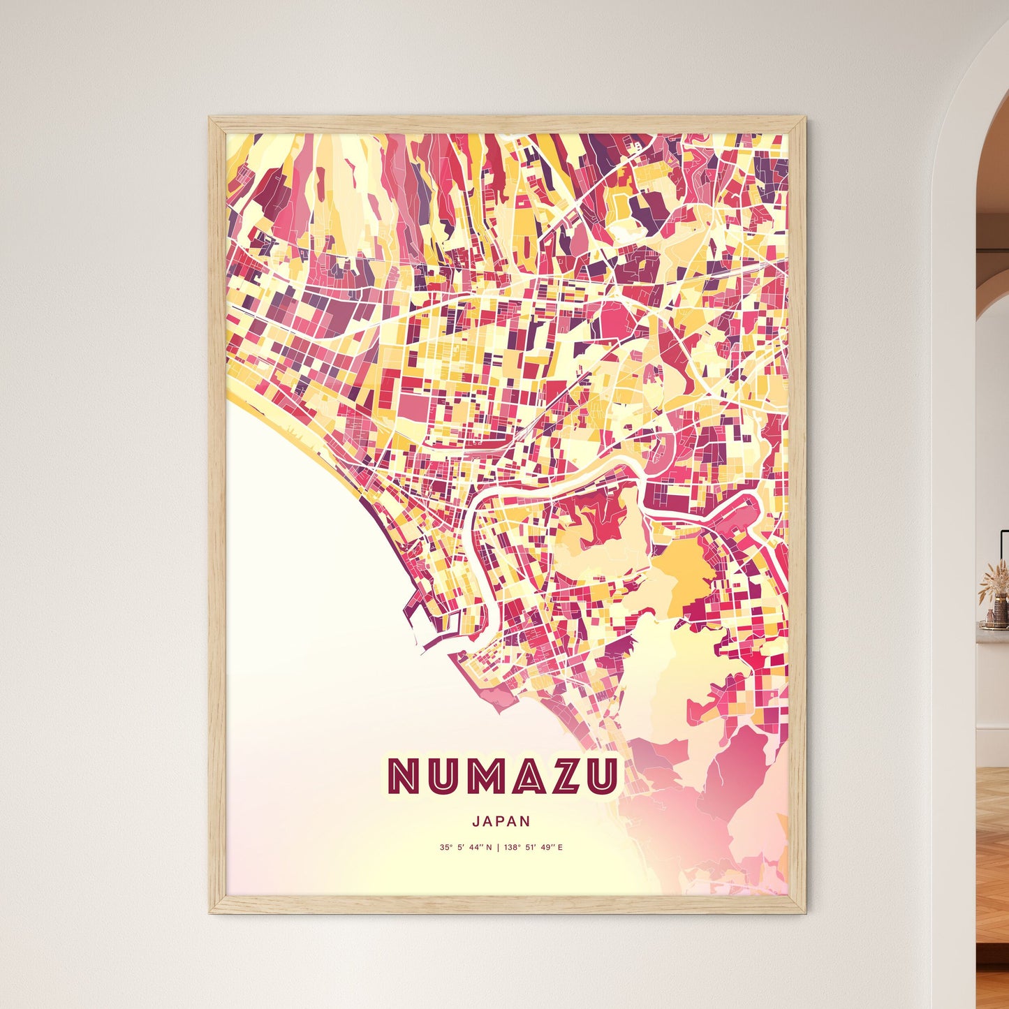 Colorful NUMAZU JAPAN Fine Art Map Hot Red