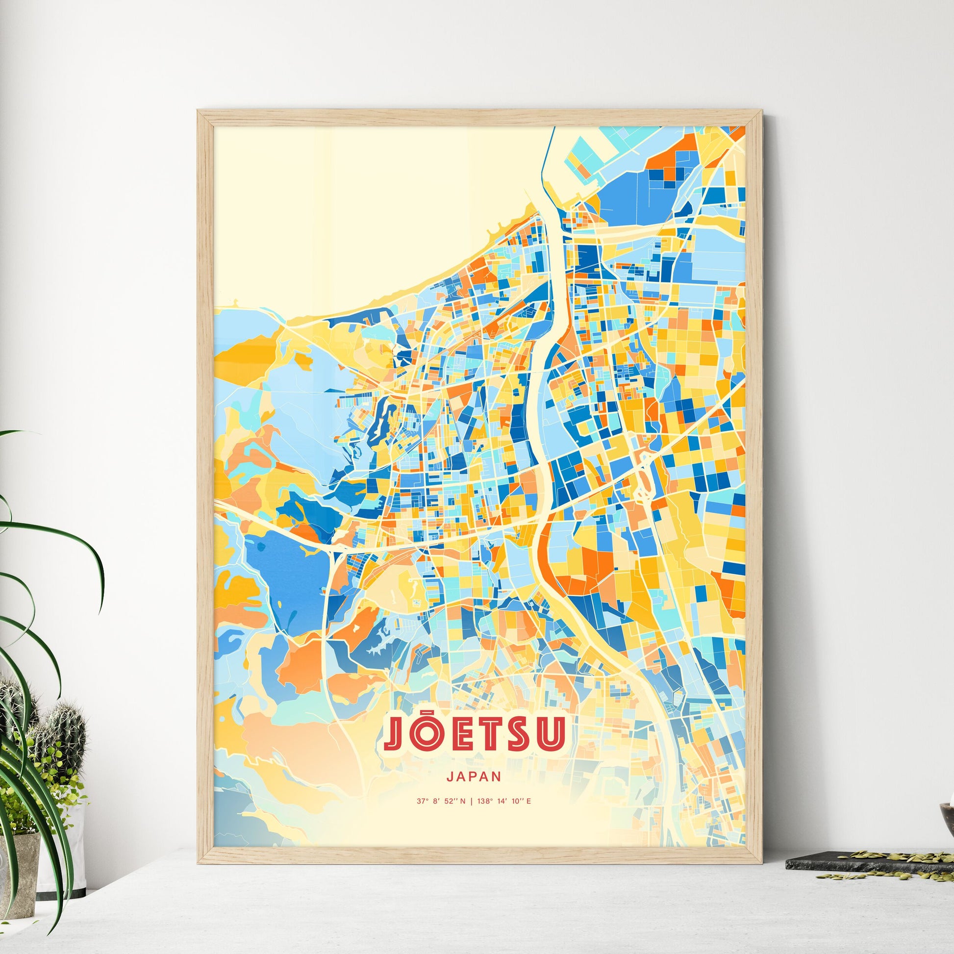 Colorful JŌETSU JAPAN Fine Art Map Blue Orange