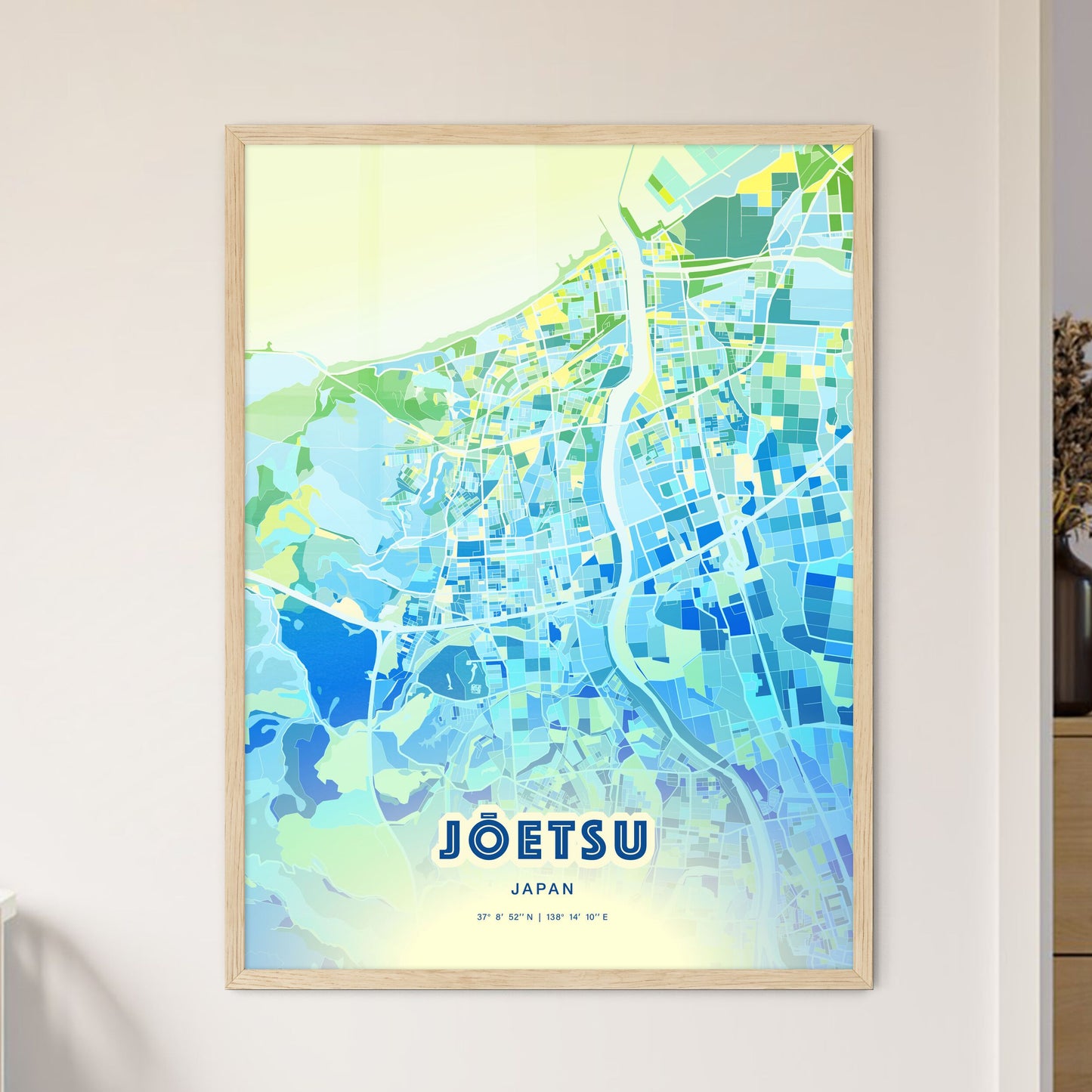 Colorful JŌETSU JAPAN Fine Art Map Cool Blue