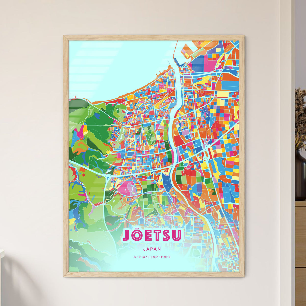 Colorful JŌETSU JAPAN Fine Art Map Crazy Colors