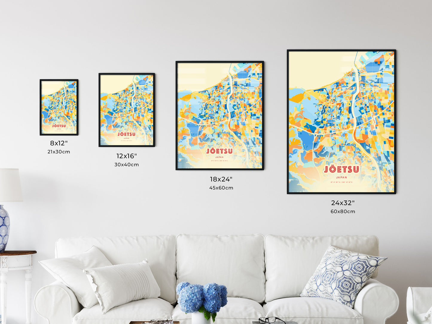 Colorful JŌETSU JAPAN Fine Art Map Blue Orange