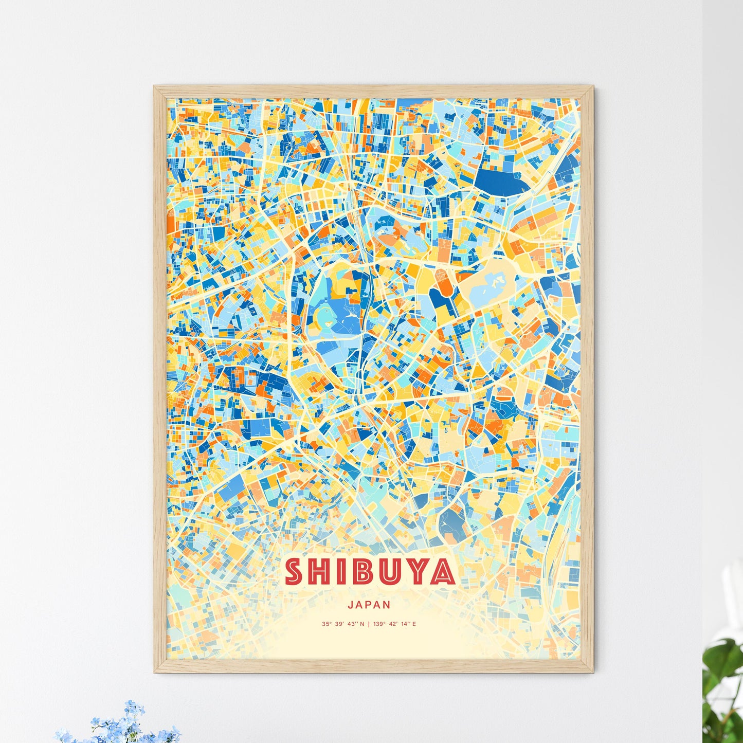 Colorful SHIBUYA JAPAN Fine Art Map Blue Orange