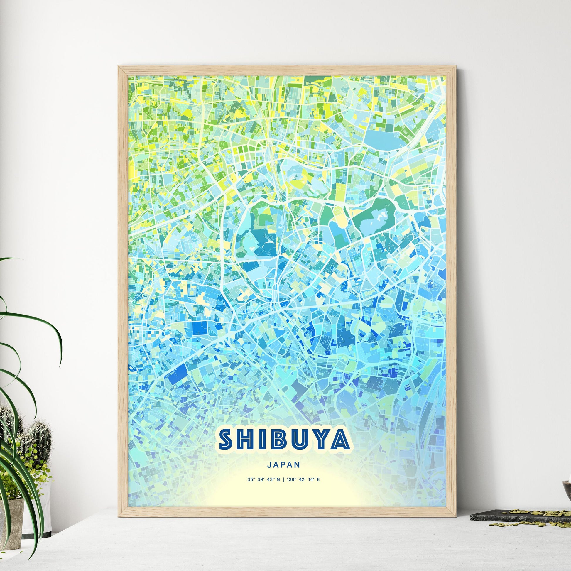 Colorful SHIBUYA JAPAN Fine Art Map Cool Blue