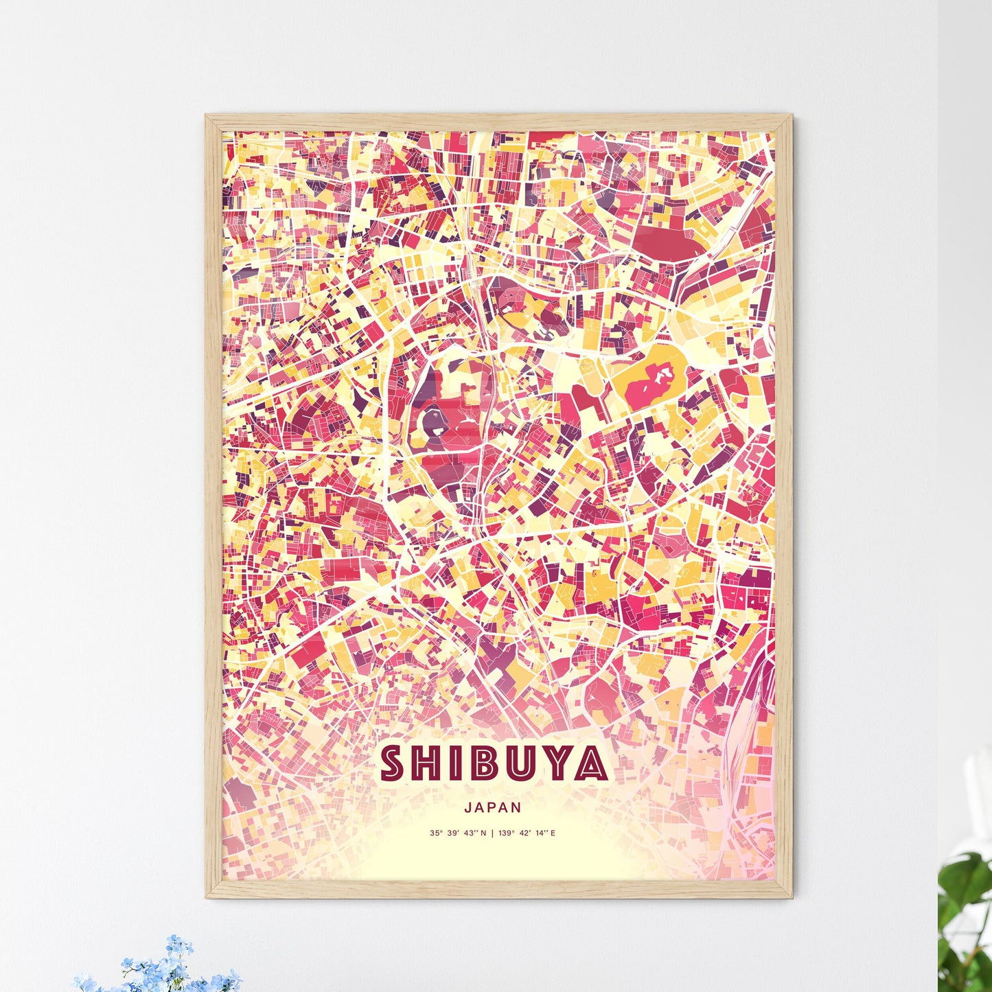 Colorful SHIBUYA JAPAN Fine Art Map Hot Red