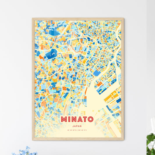 Colorful MINATO JAPAN Fine Art Map Blue Orange