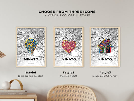 Minato Japan maps with colorful icons