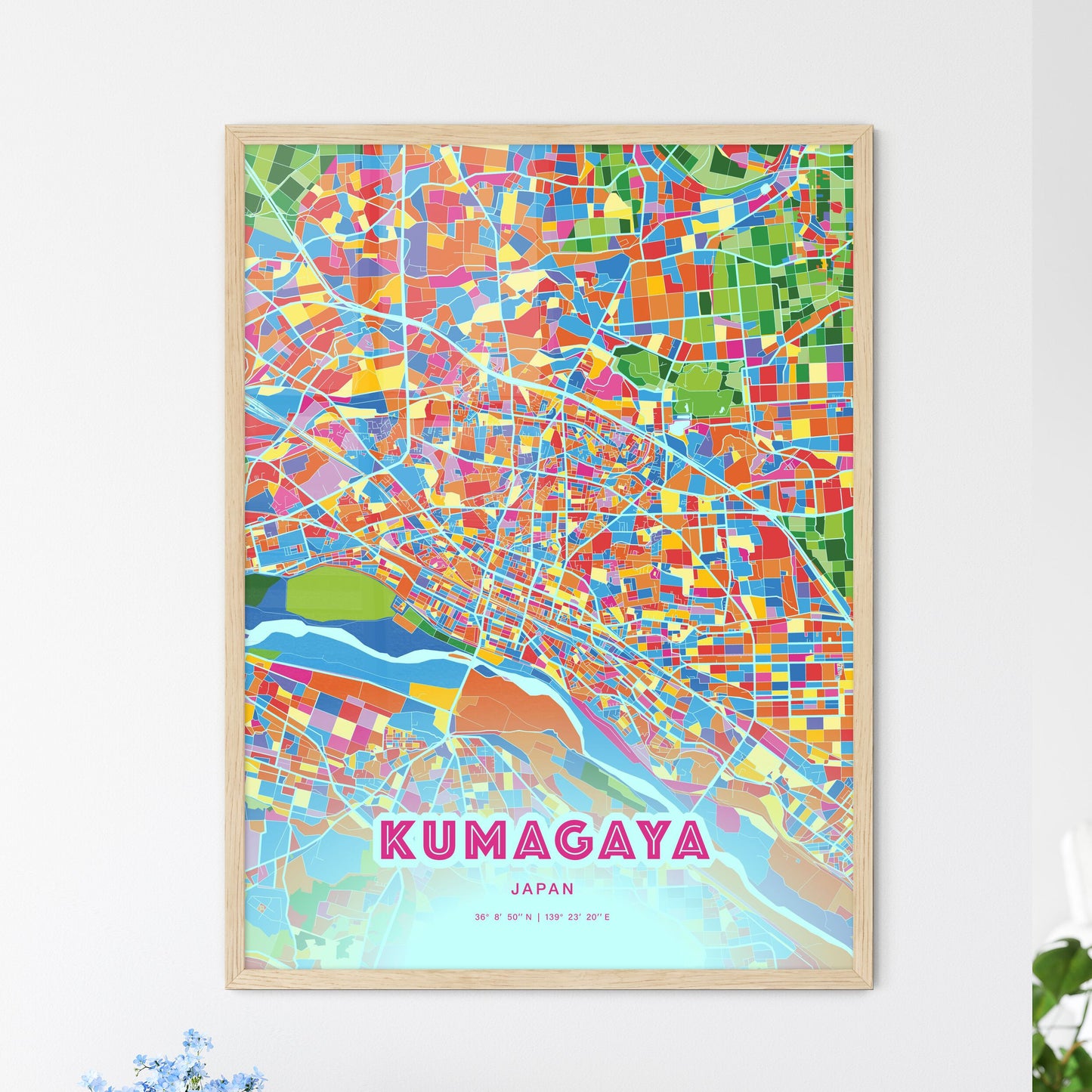 Colorful KUMAGAYA JAPAN Fine Art Map Crazy Colors