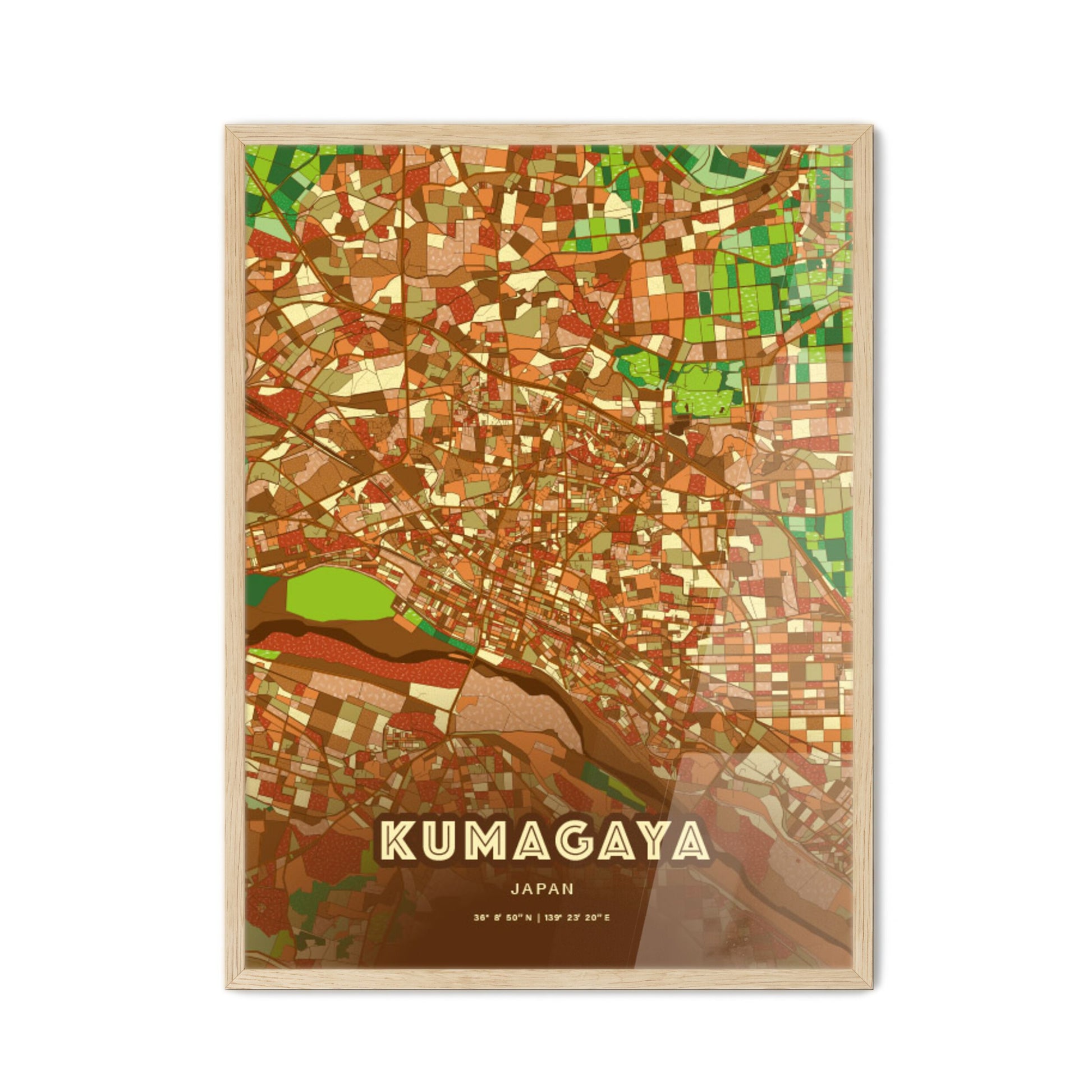 Colorful KUMAGAYA JAPAN Fine Art Map Farmhouse