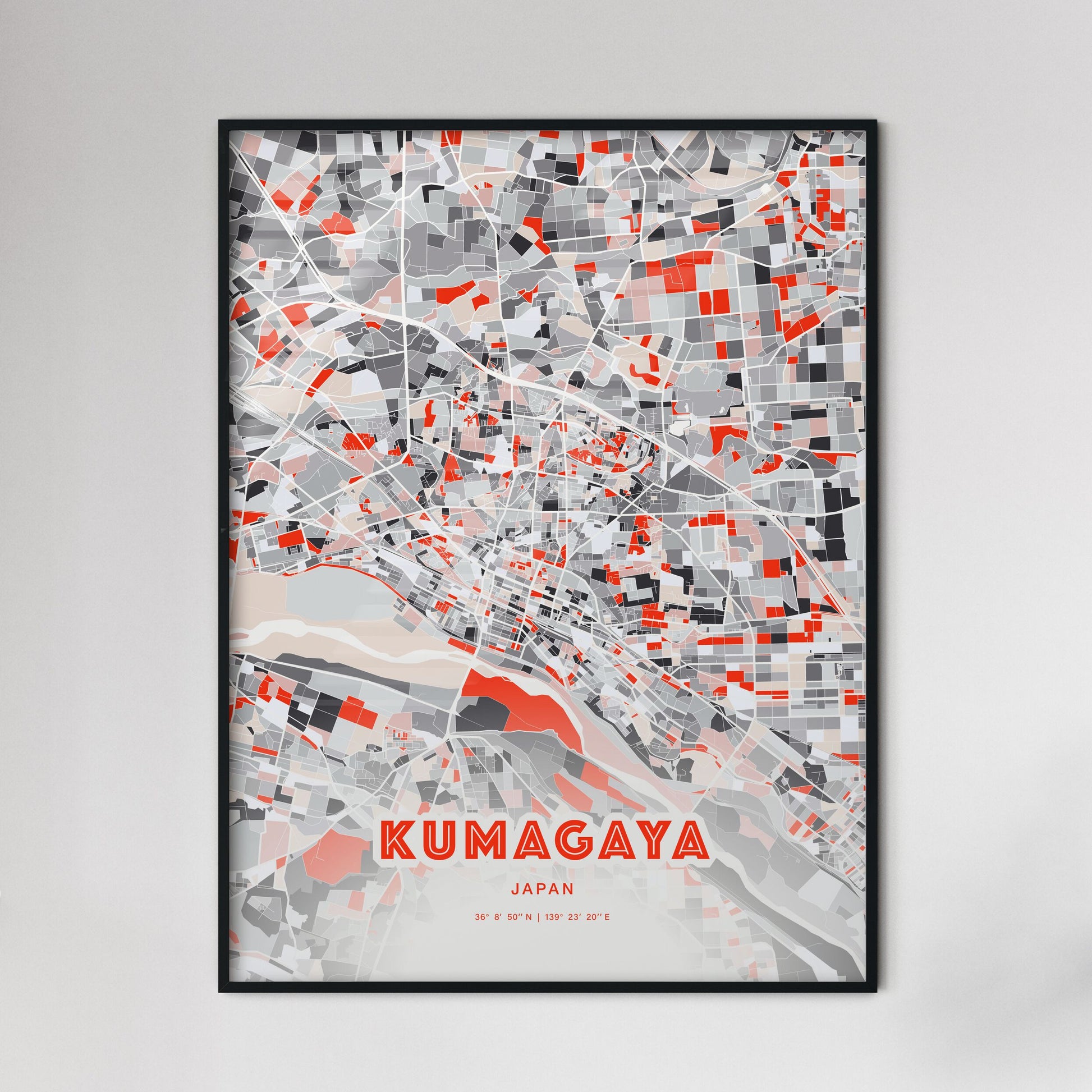 Colorful KUMAGAYA JAPAN Fine Art Map Modern