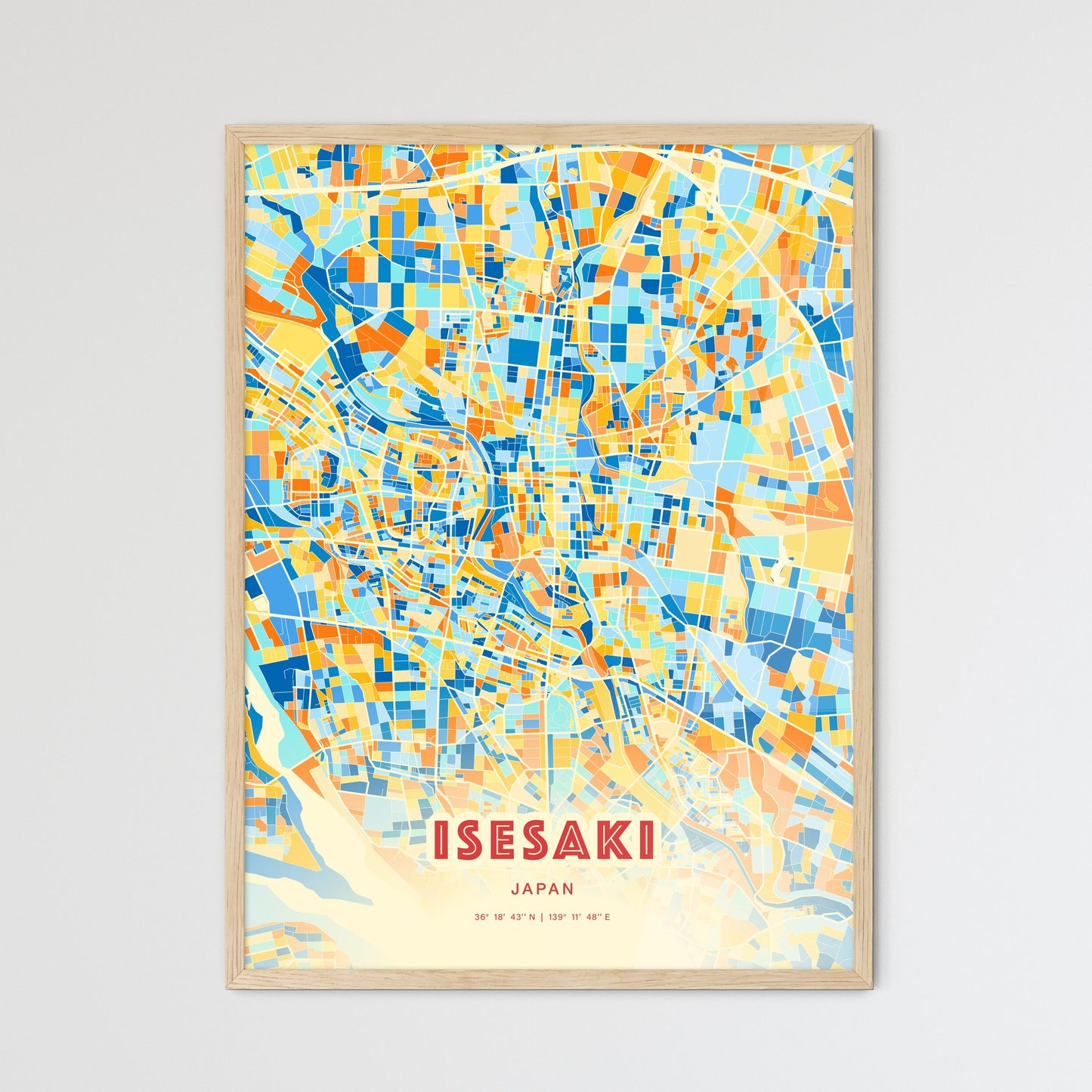 Colorful ISESAKI JAPAN Fine Art Map Blue Orange