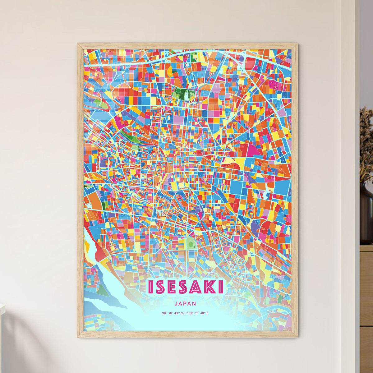 Colorful ISESAKI JAPAN Fine Art Map Crazy Colors
