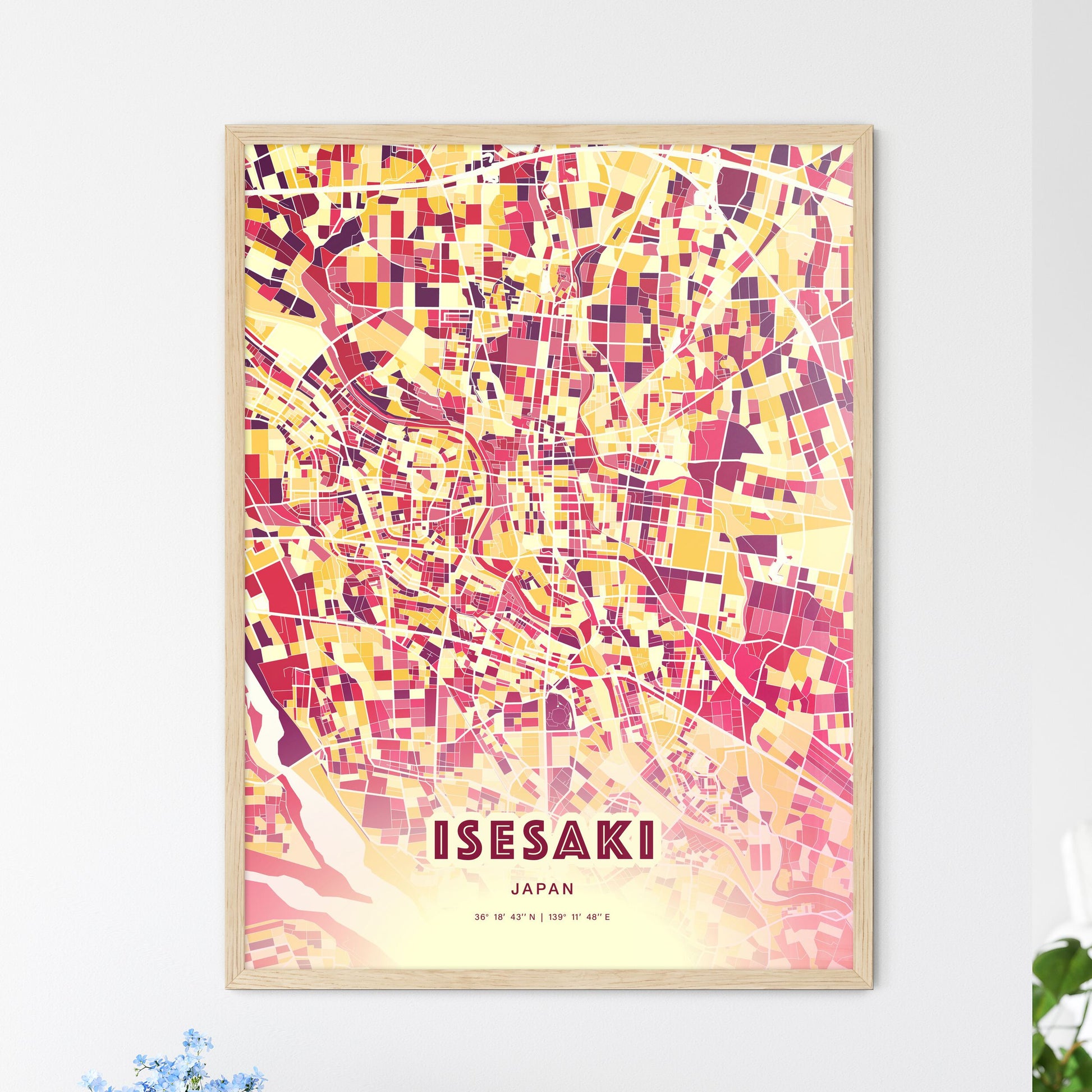 Colorful ISESAKI JAPAN Fine Art Map Hot Red