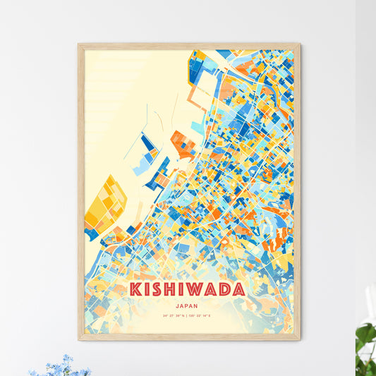 Colorful KISHIWADA JAPAN Fine Art Map Blue Orange